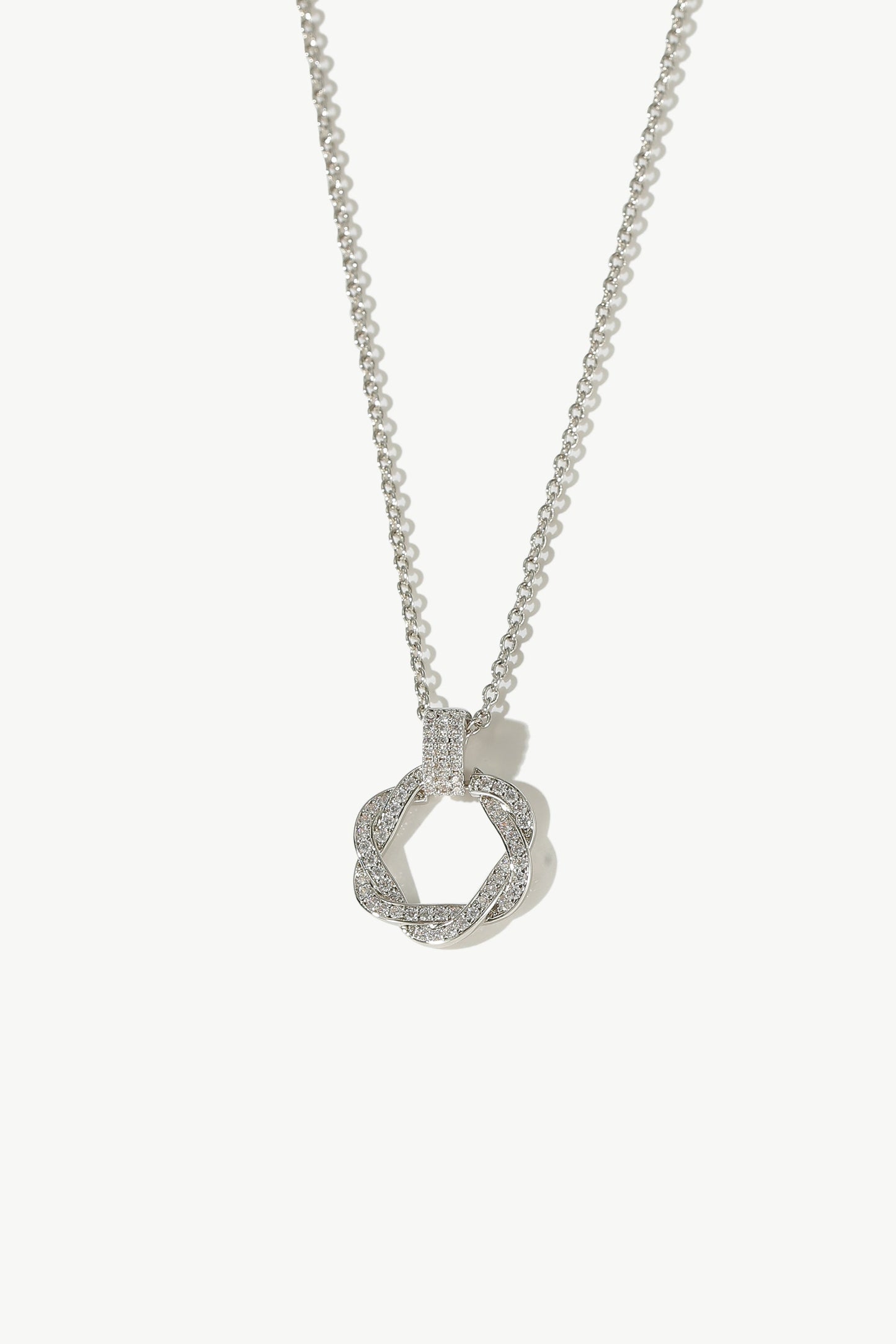 Ysabel Silver Pav¨¦ Diamond Eternity Twist Hoop Pendant Necklace