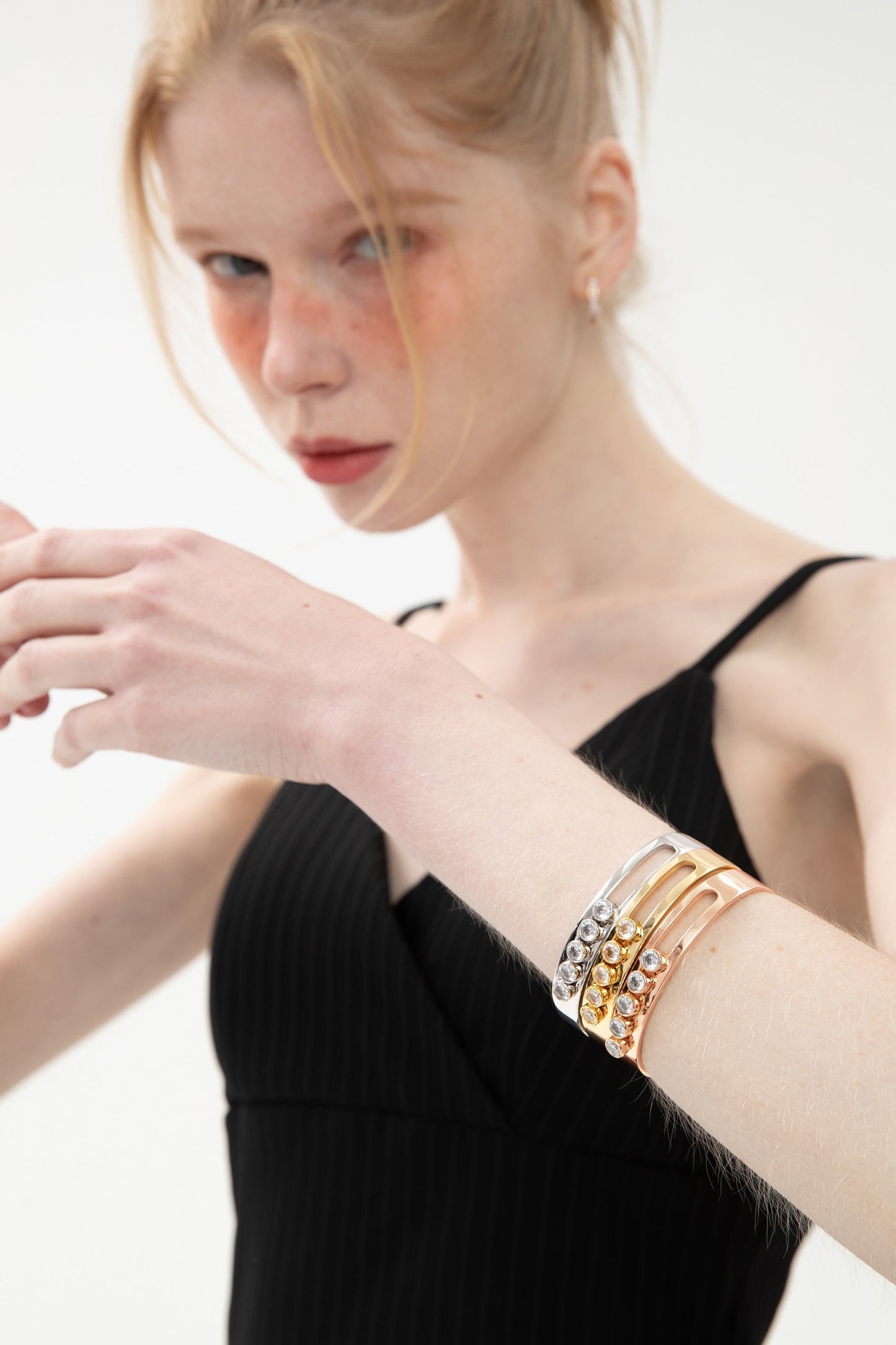 Audrey Rose Gold Twinkle Clear Zirconia Bangle Bracelet - Classicharms