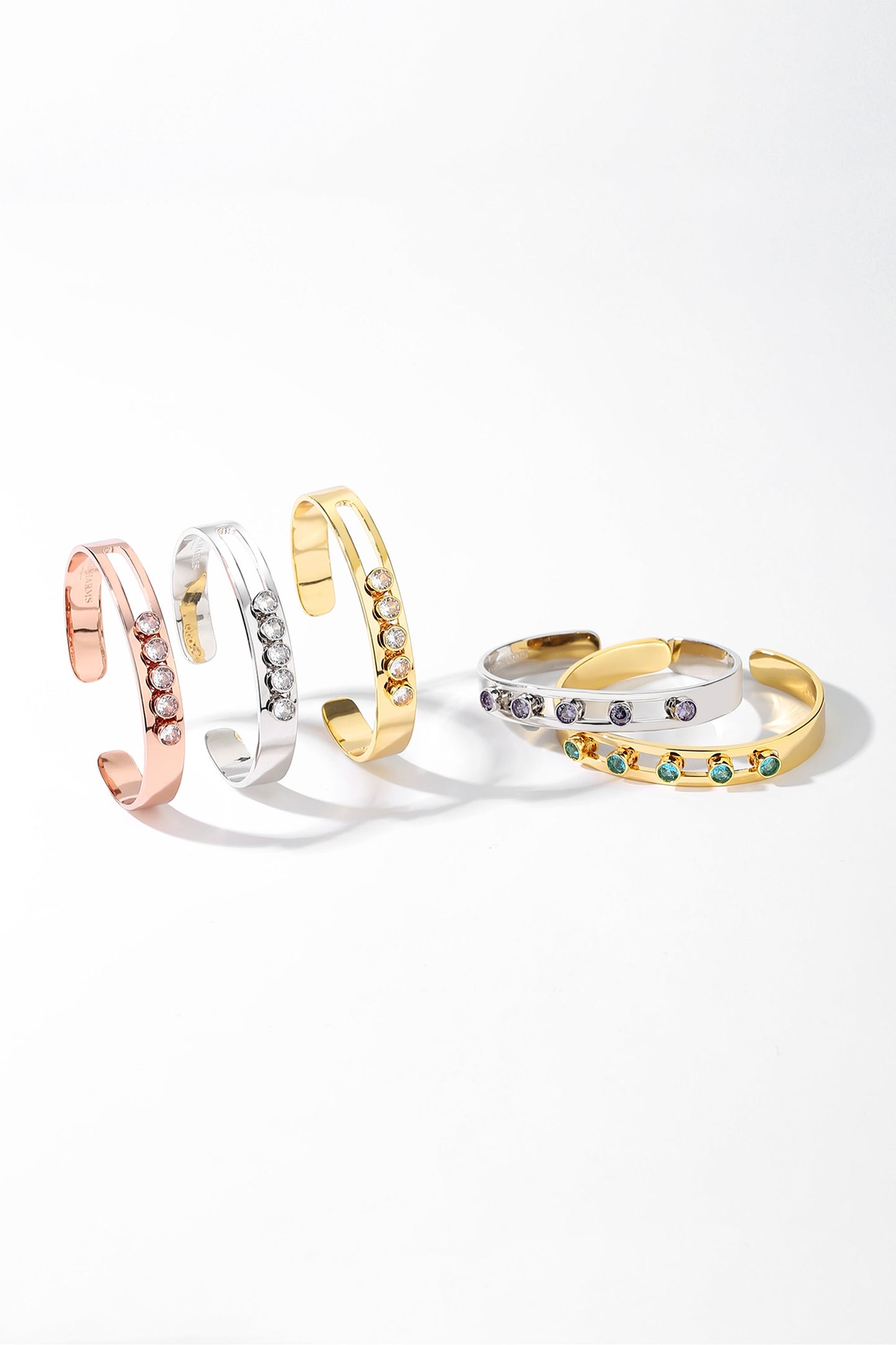 Audrey Silver Twinkling Clear Zirconia Half Crescent Bangle Bracelet - Classicharms