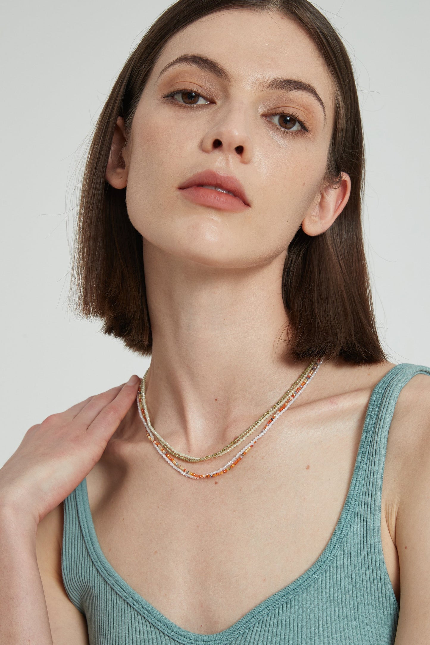 Clarice Lime Green Crystal Mini Beaded Double Layered Necklace - Classicharms