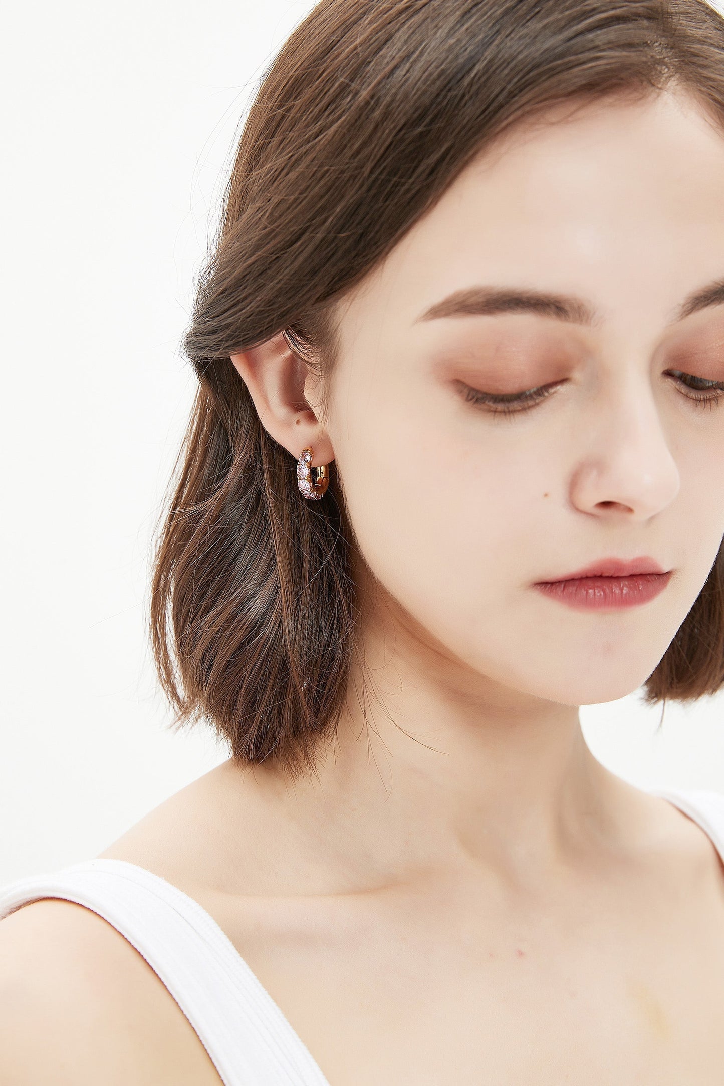 Daniela Gold Huggie Hoop Pink Zirconia Earrings - Classicharms