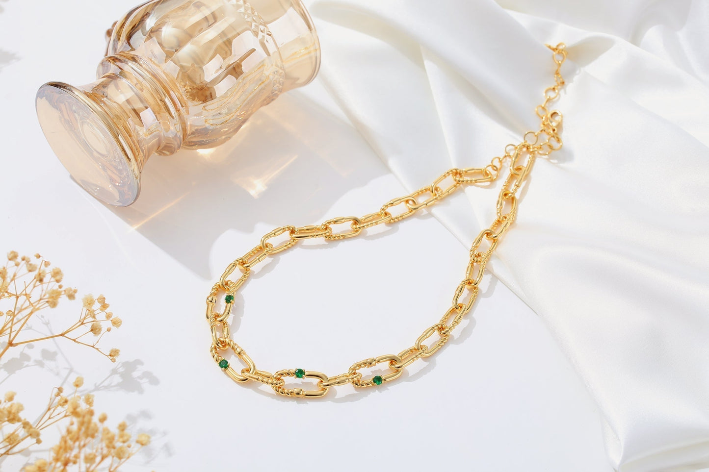 Double Colored Zirconia Gold Chain Necklace - Classicharms