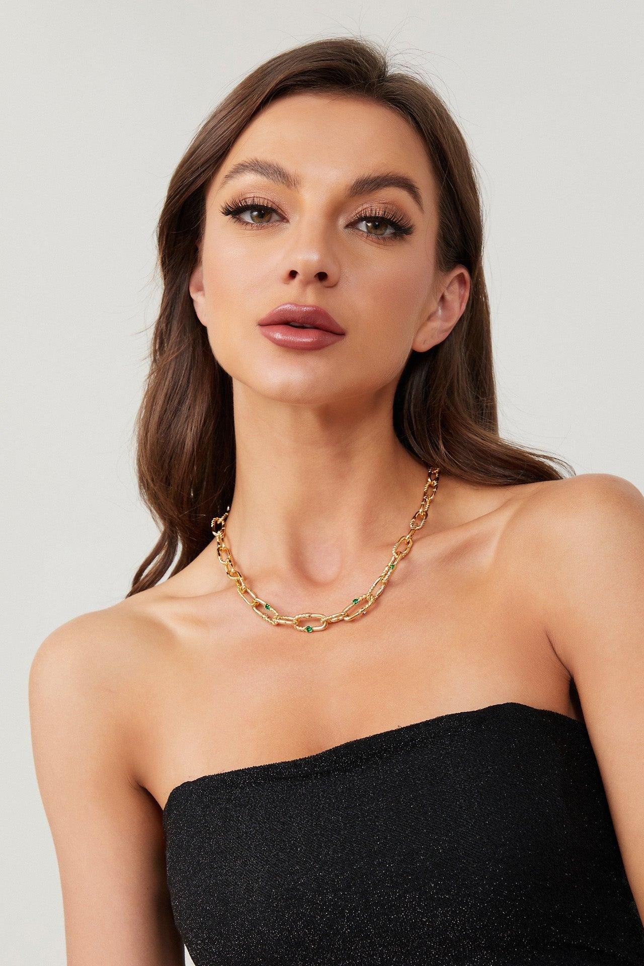 Double Colored Zirconia Gold Chain Necklace - Classicharms