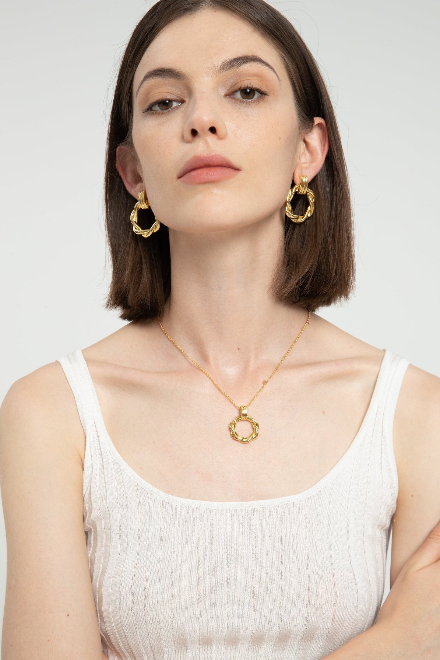 El¨¦a Gold Twisted Hoop Pendant Necklace - Classicharms