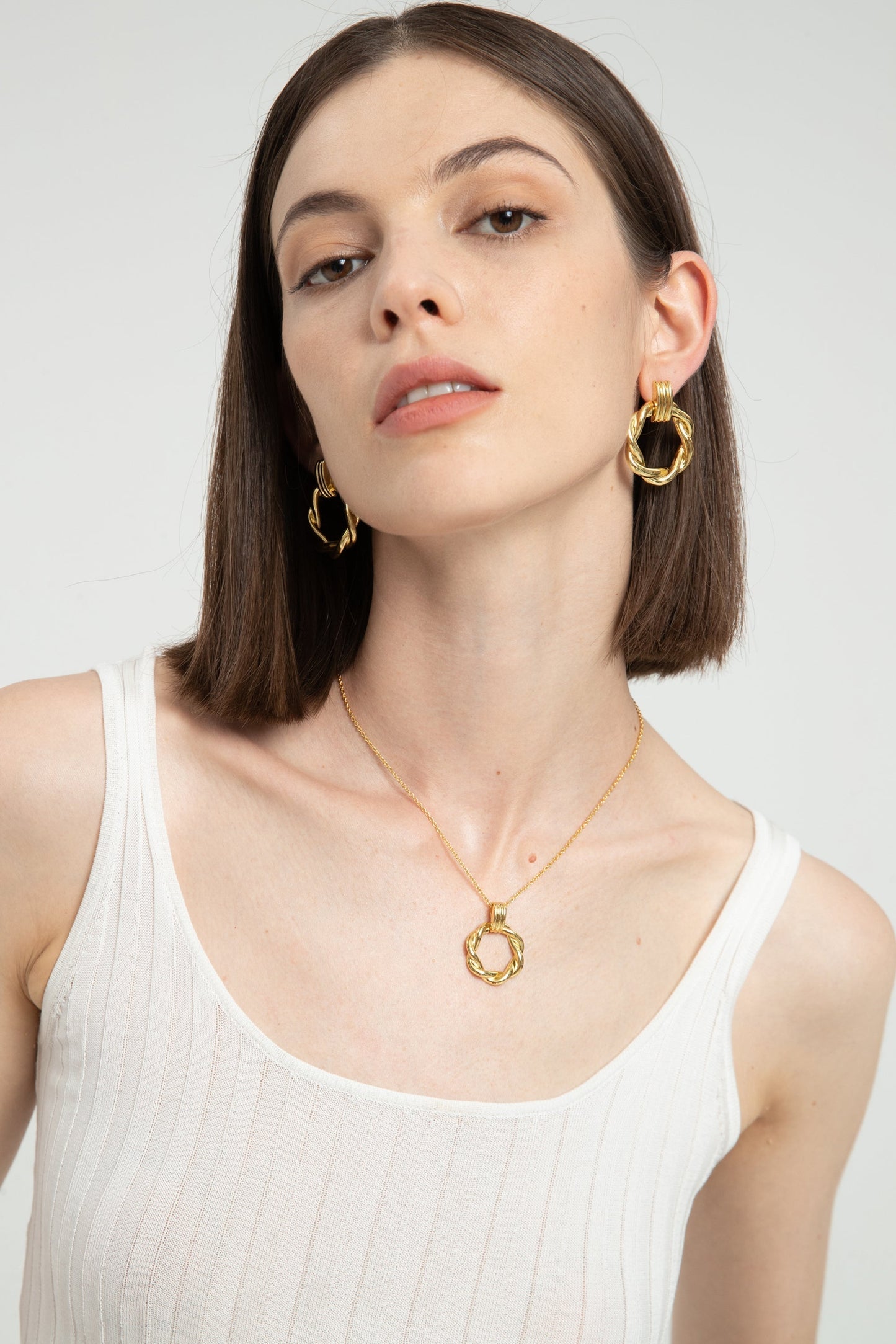 El¨¦a Gold Twisted Hoop Pendant Necklace - Classicharms