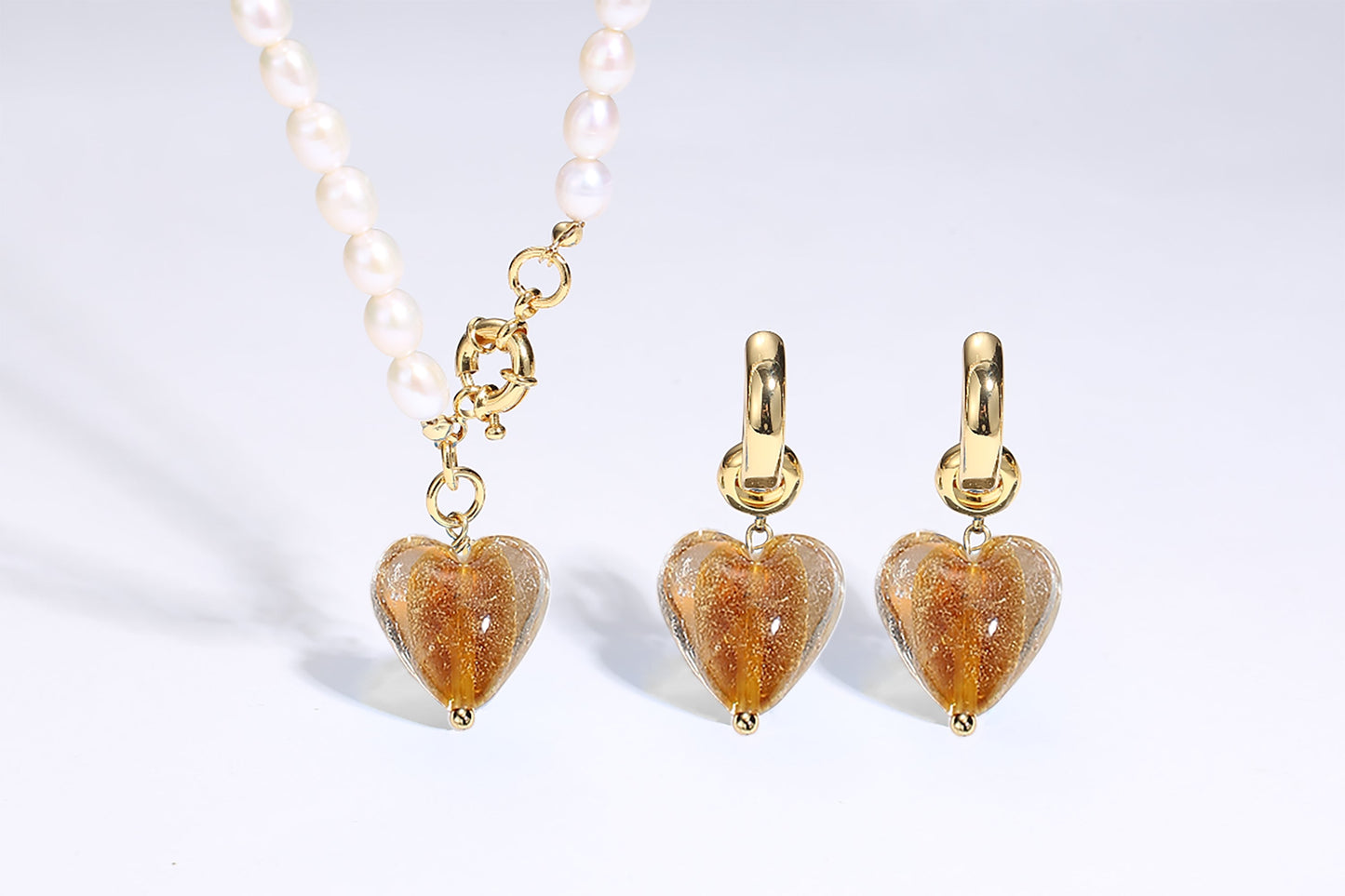 Esm¨¦e Amber Glaze Heart Pendant Pearl Necklace - Classicharms