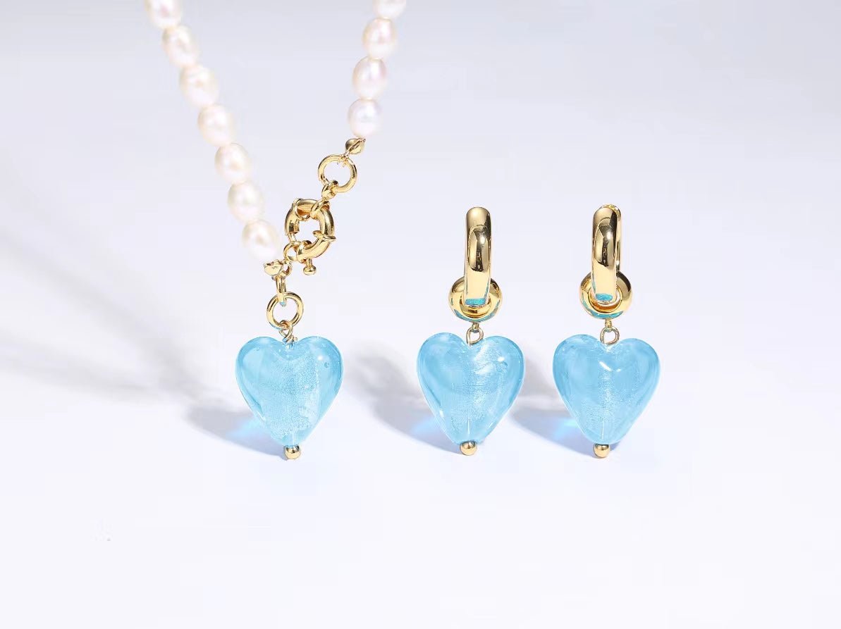 Esm¨¦e Aquamarine Glaze Heart Dangle Earrings - Classicharms