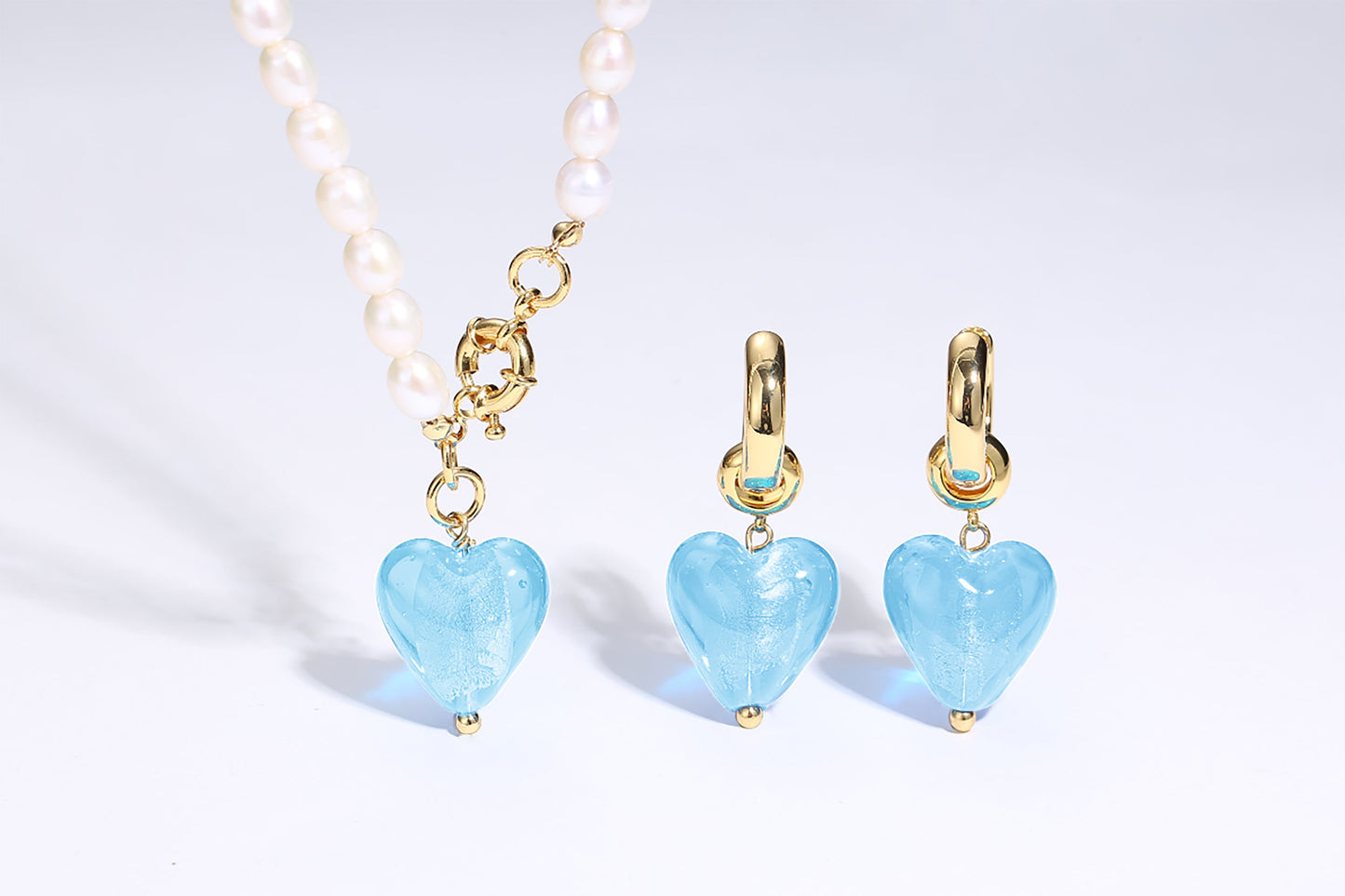 Esm¨¦e Aquamarine Glaze Heart Pendant Pearl Necklace - Classicharms