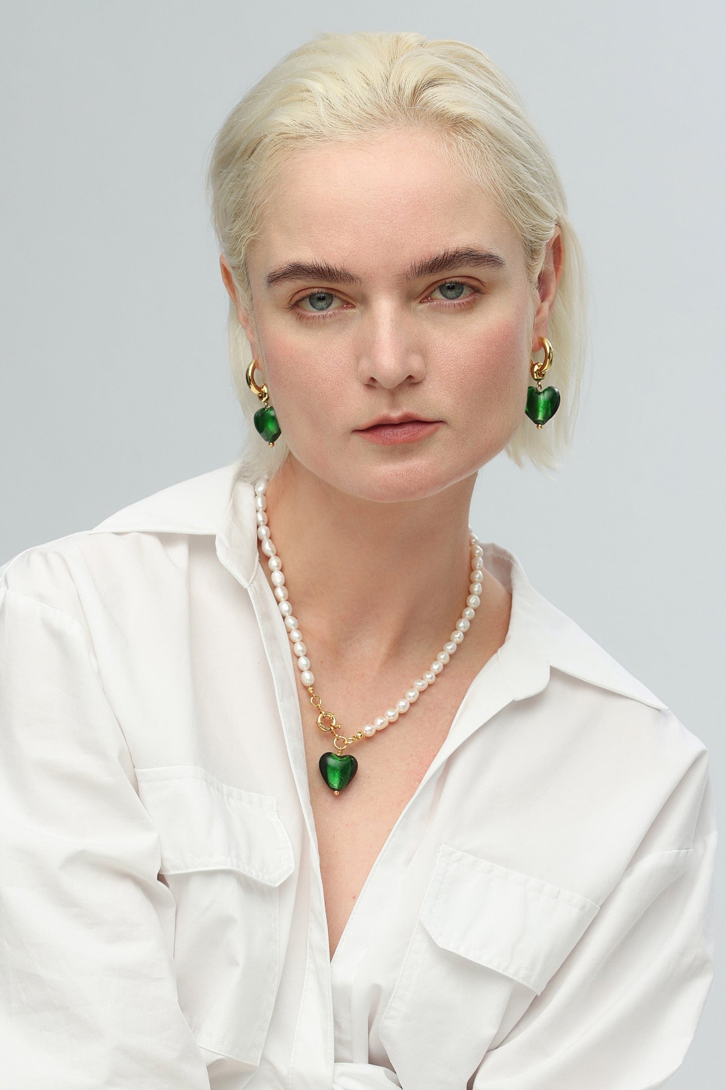 Esm¨¦e Green Glaze Heart Pendant Pearl Necklace - Classicharms