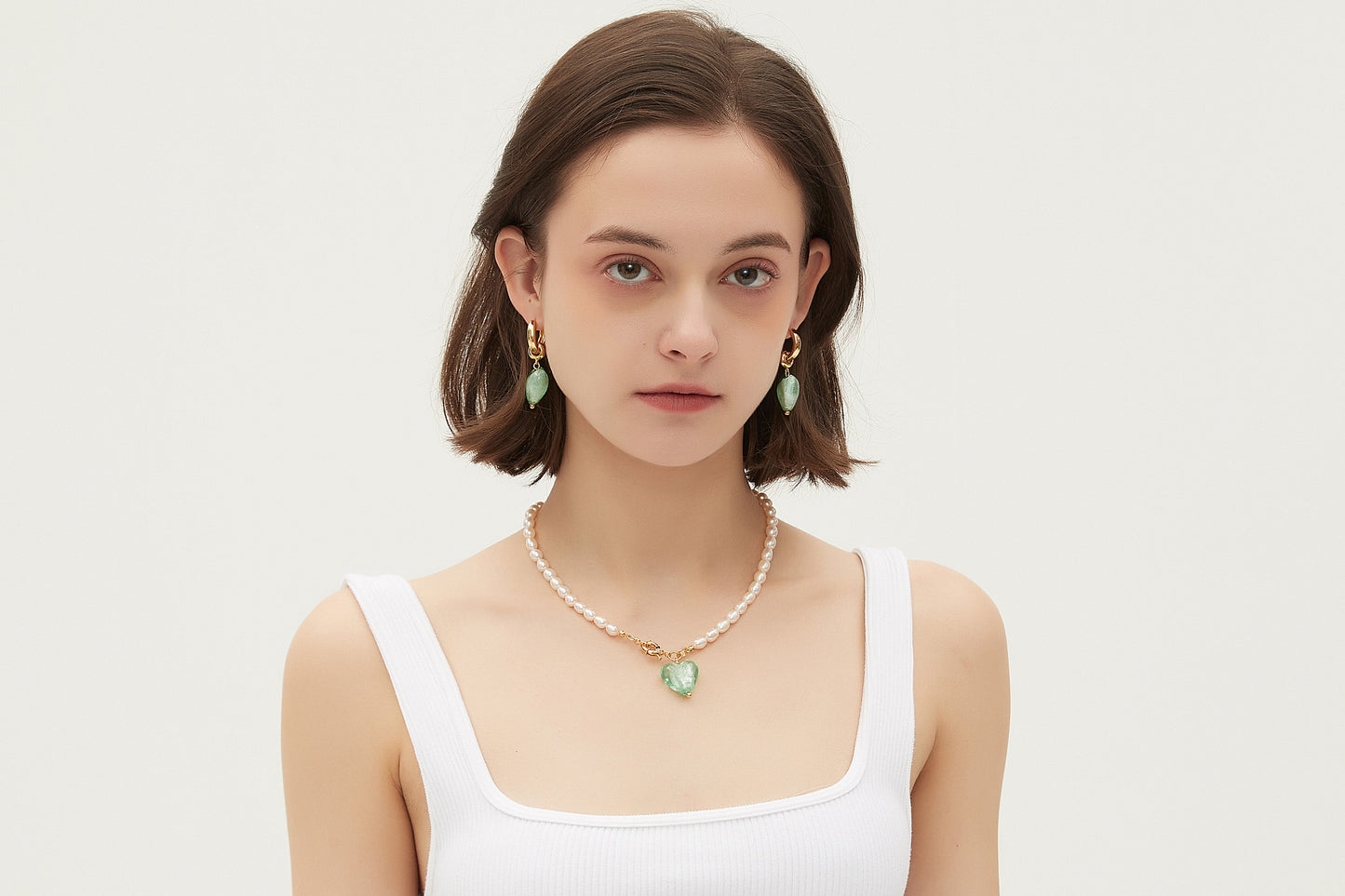 Esm¨¦e Lime Green Glaze Heart Pendant Pearl Necklace - Classicharms