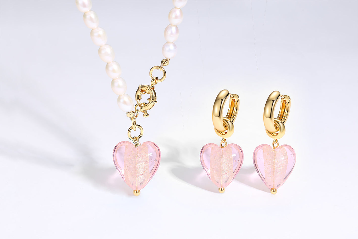 Esm¨¦e Pink Glaze Heart Pendant Pearl Necklace - Classicharms