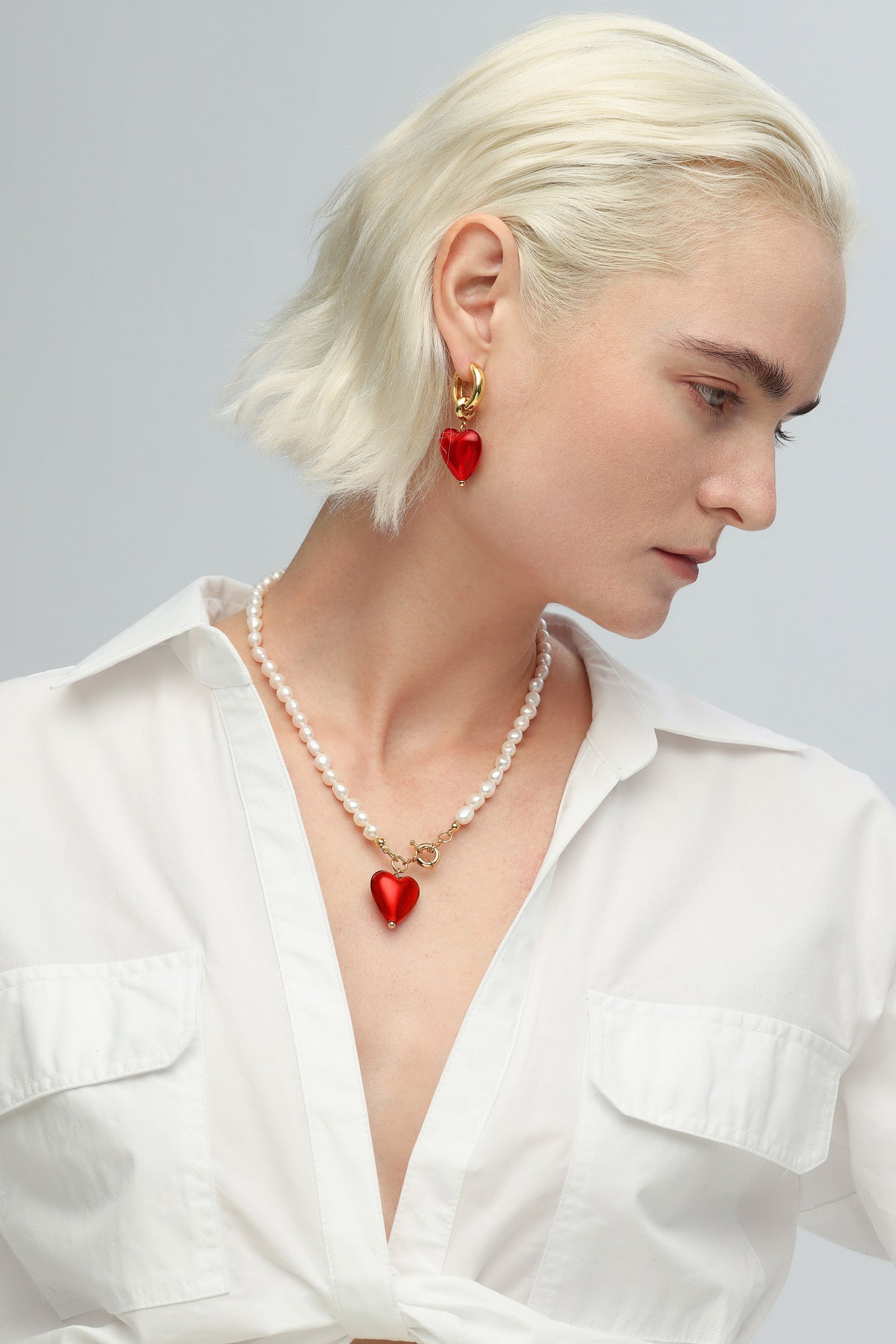 Esm¨¦e Red Glaze Heart Pendant Pearl Necklace - Classicharms