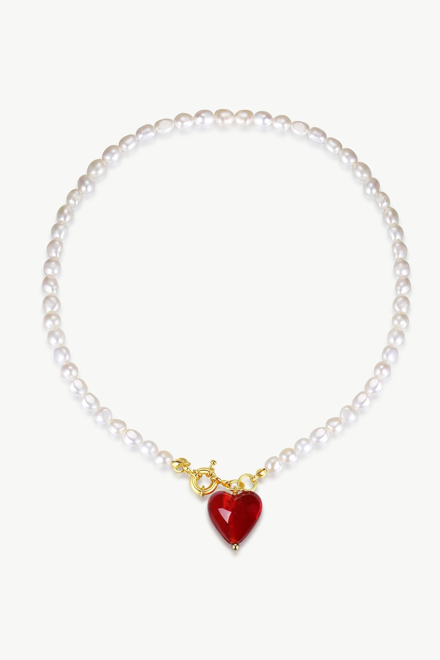 Esm¨¦e Red Glaze Heart Pendant Pearl Necklace - Classicharms