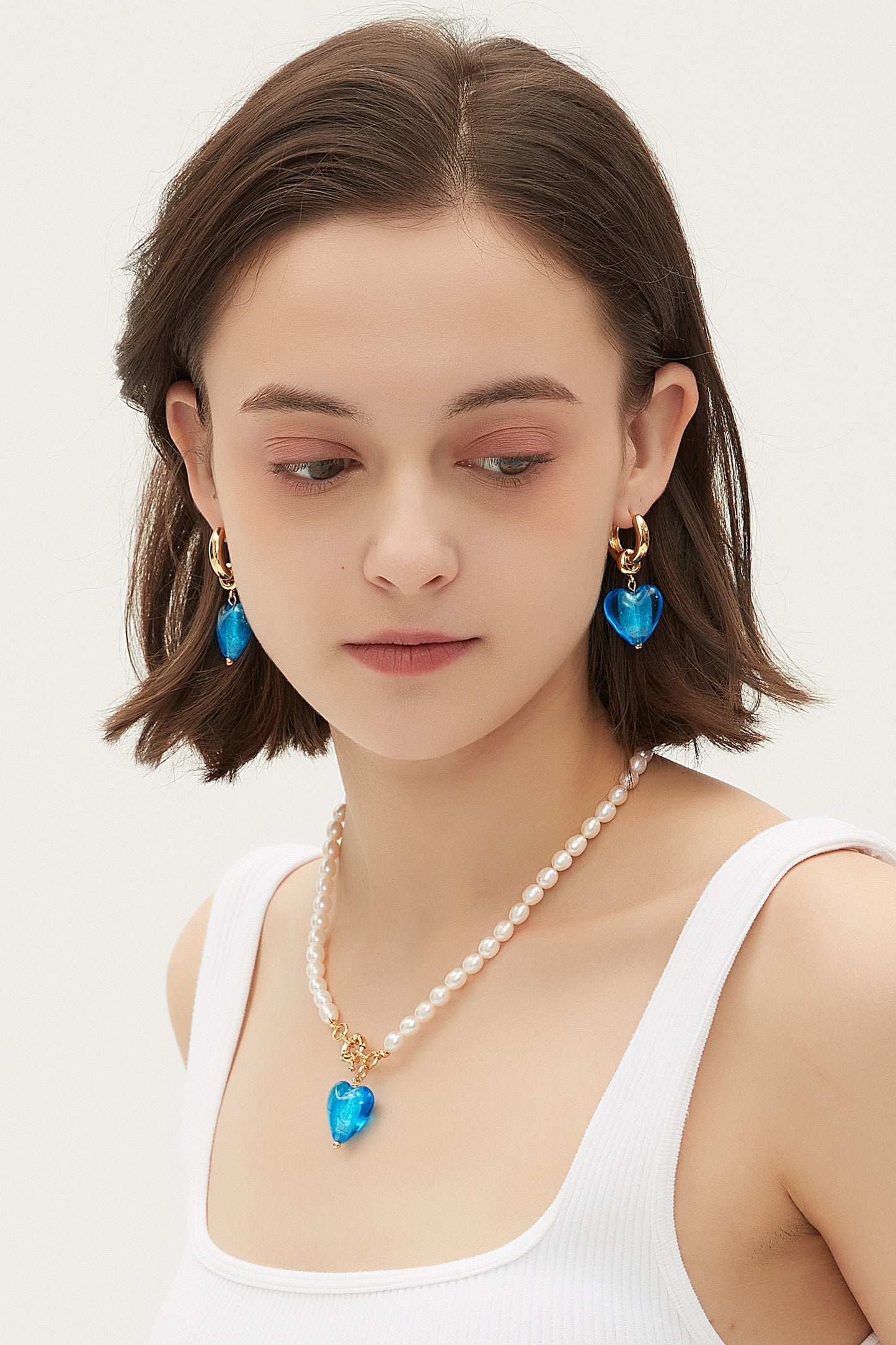 Esm¨¦e Sky Blue Glaze Heart Dangle Earrings - Classicharms