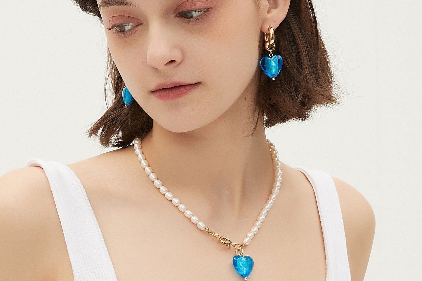 Esm¨¦e Sky Blue Glaze Heart Dangle Earrings - Classicharms