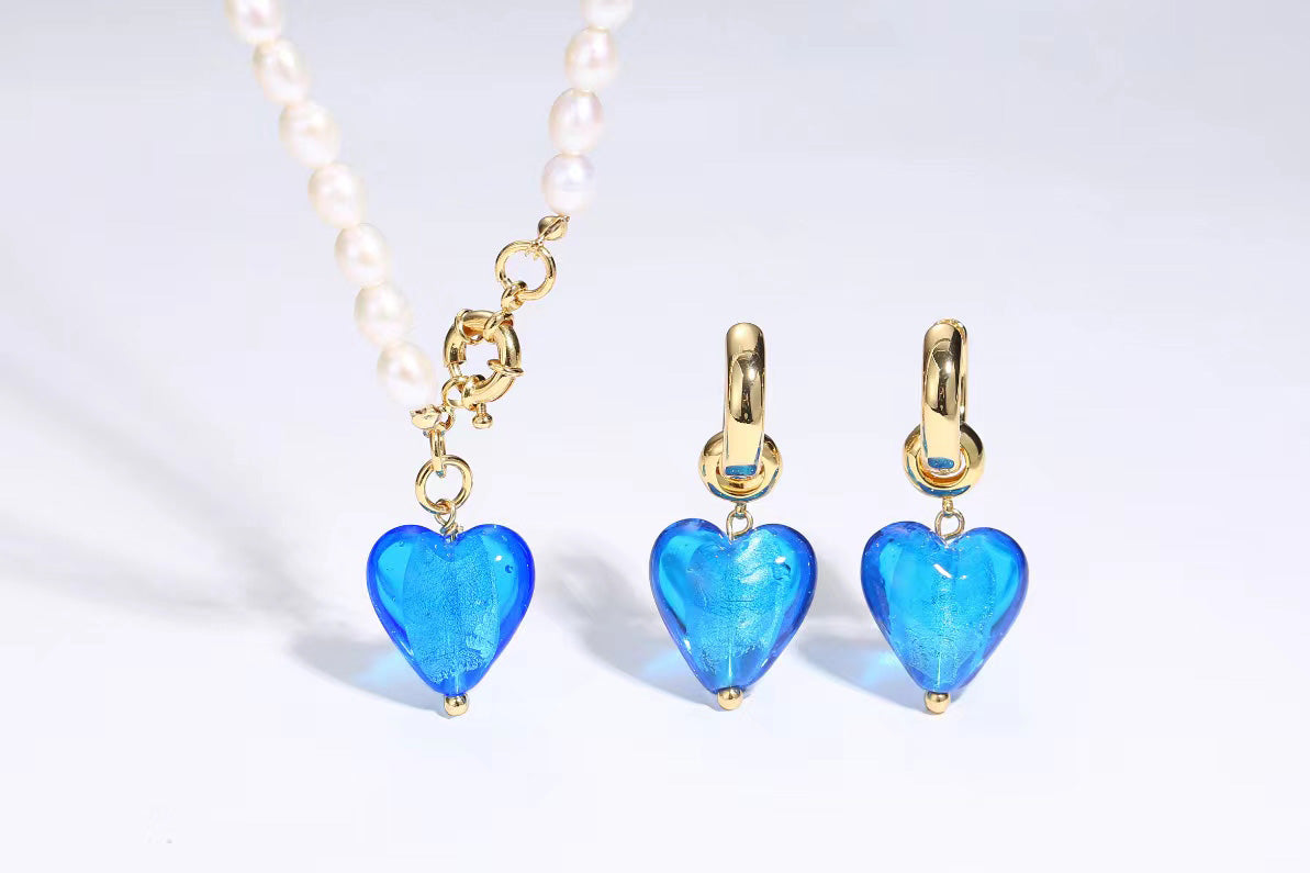 Esm¨¦e Sky Blue Glaze Heart Dangle Earrings - Classicharms
