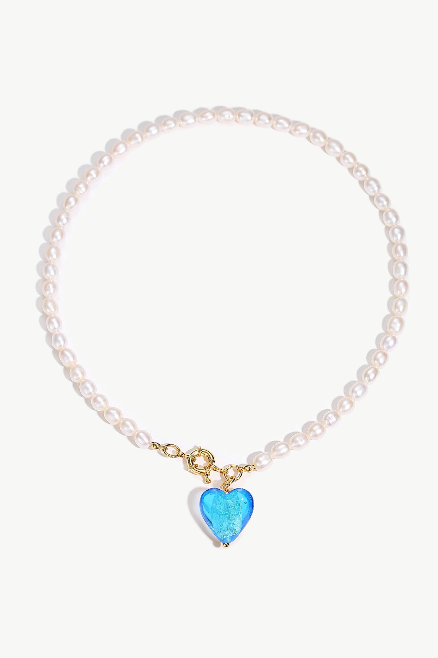 Esm¨¦e Sky Blue Glaze Heart Pendant Pearl Necklace - Classicharms