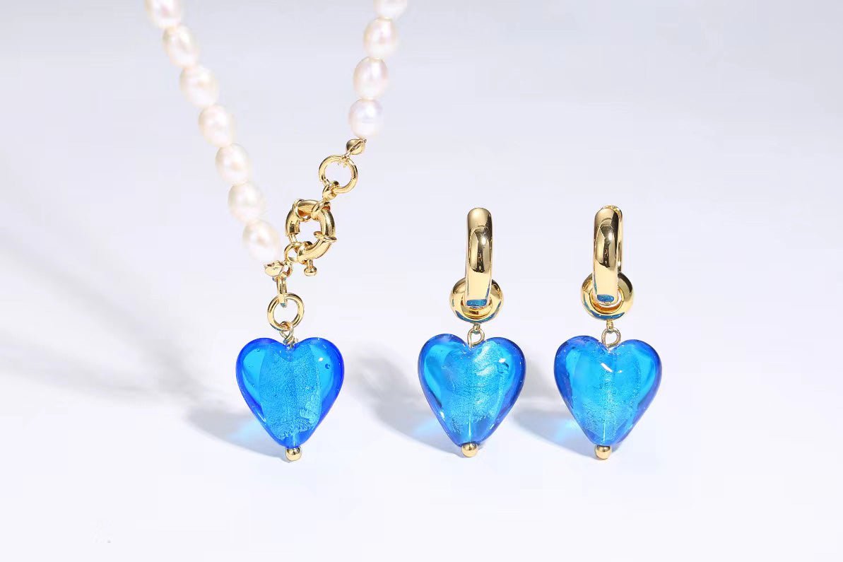Esm¨¦e Sky Blue Glaze Heart Pendant Pearl Necklace - Classicharms