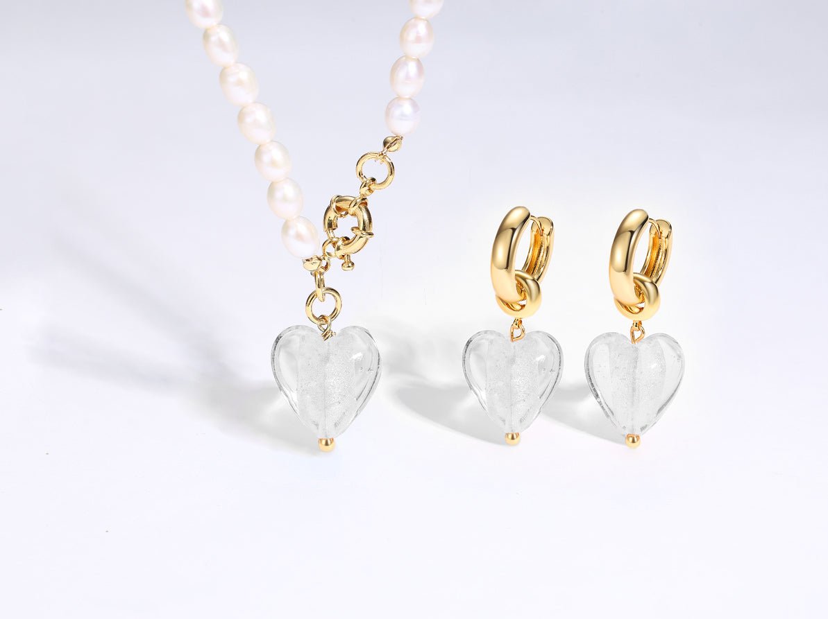 Esm¨¦e White Clear Glaze Heart Dangle Earrings - Classicharms