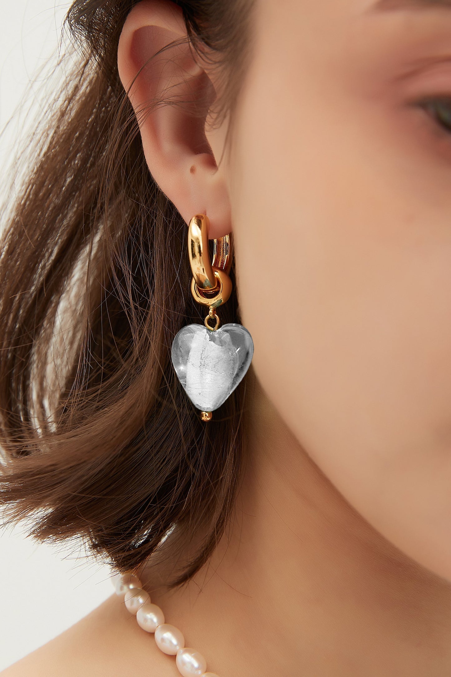 Esm¨¦e White Clear Glaze Heart Dangle Earrings - Classicharms