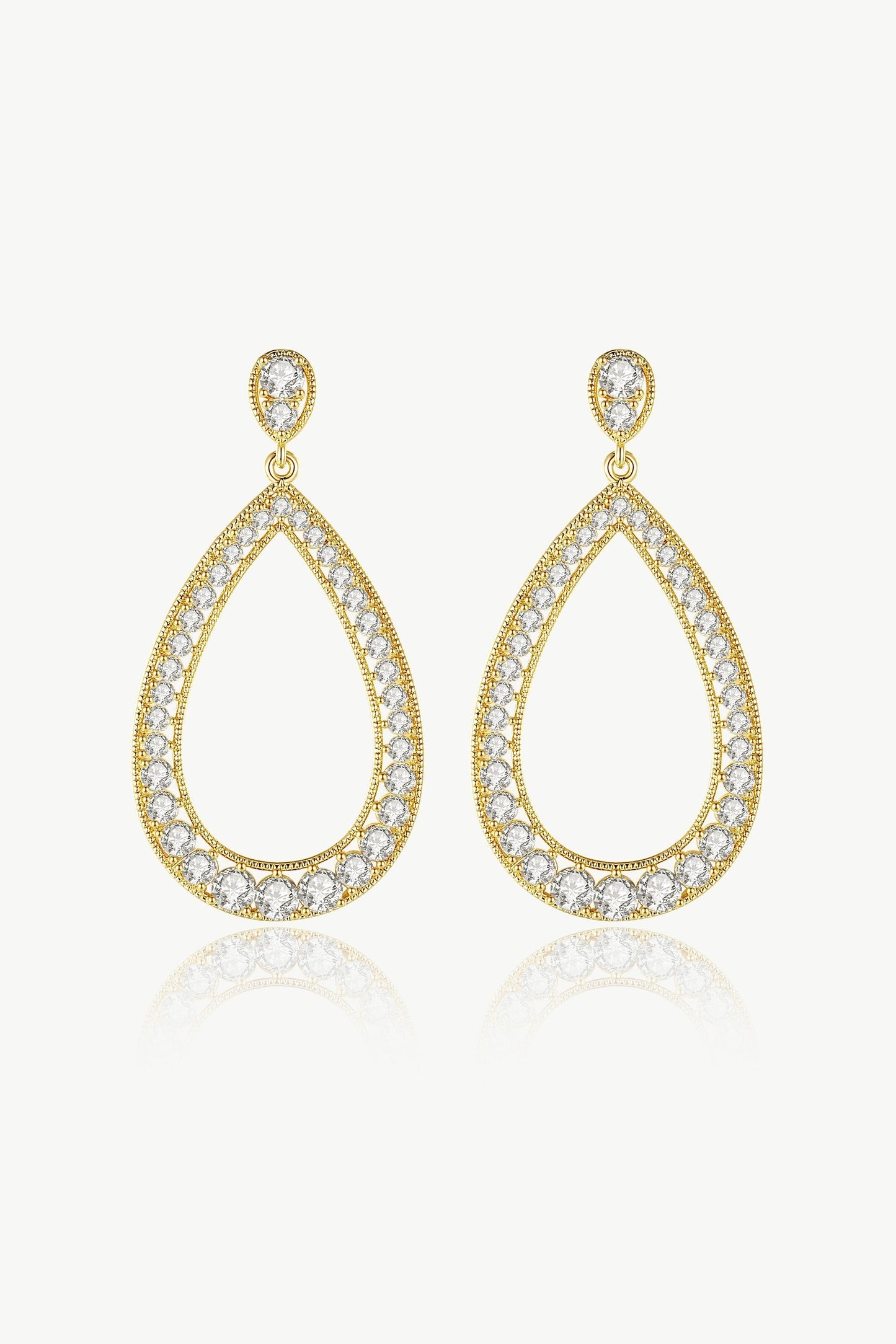 Gold Artisanal Pav¨¦ Hollow Teardrop Earrings - Classicharms