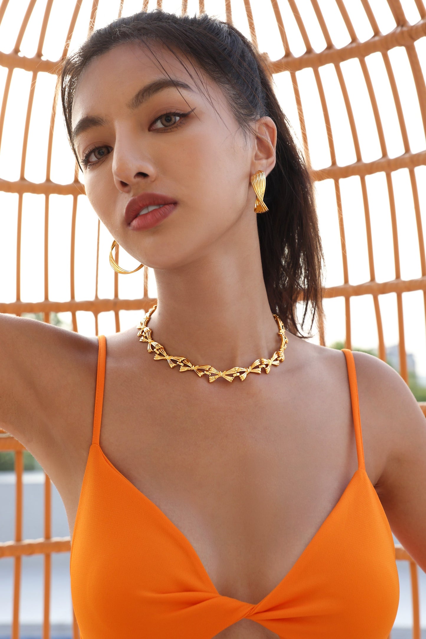 Gold Butterfly Bow Designed Choker Necklace - Classicharms
