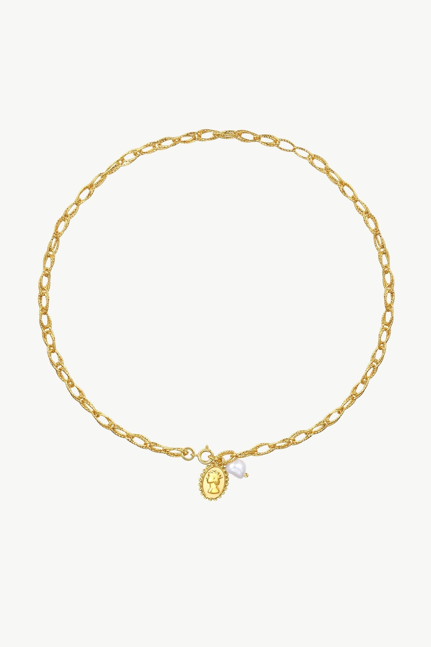 Gold Carved Pendant and Pearl Necklace - Classicharms