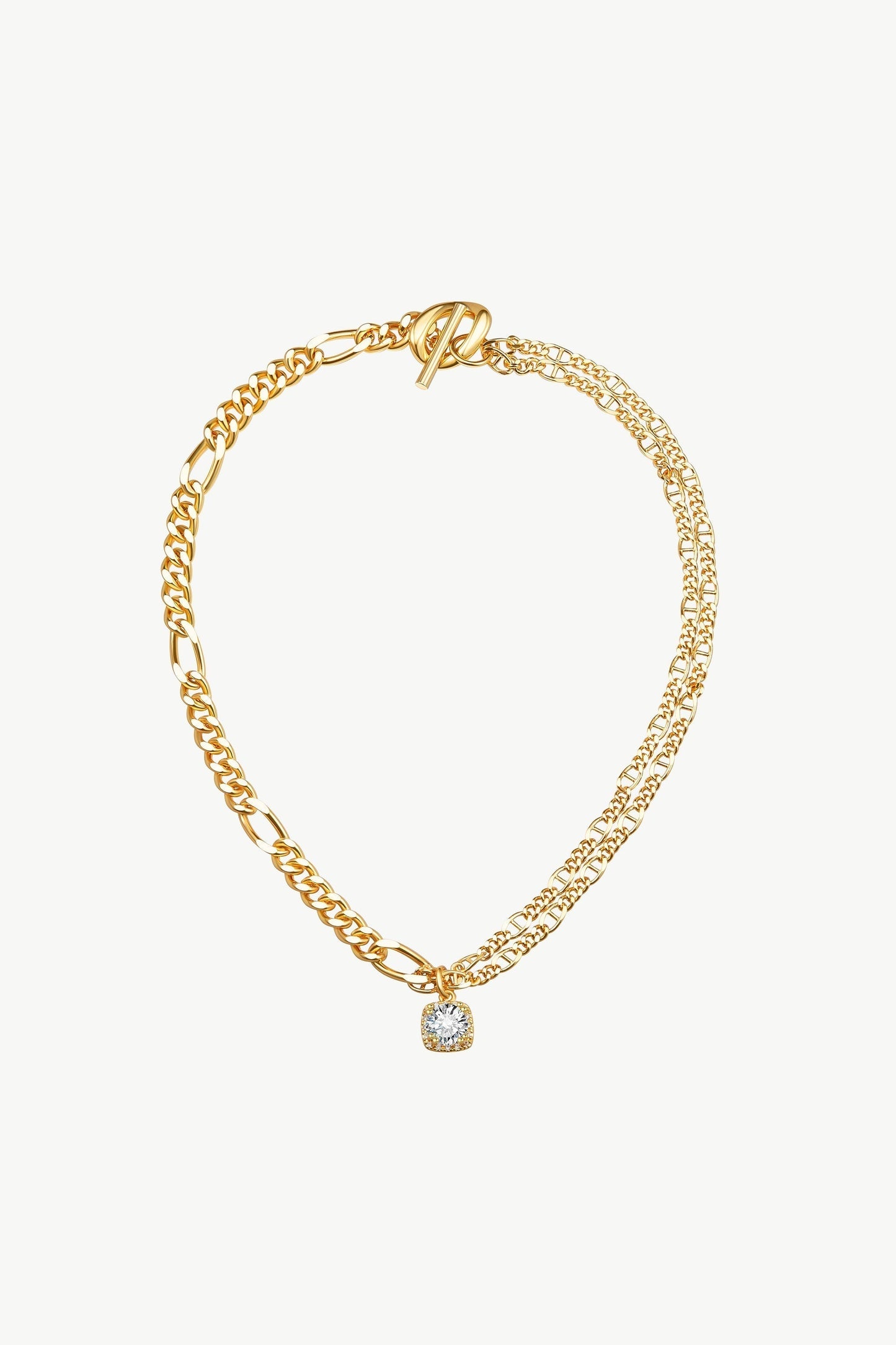 Gold Double Layered Solitaire Zirconia Pendant Necklace - Classicharms