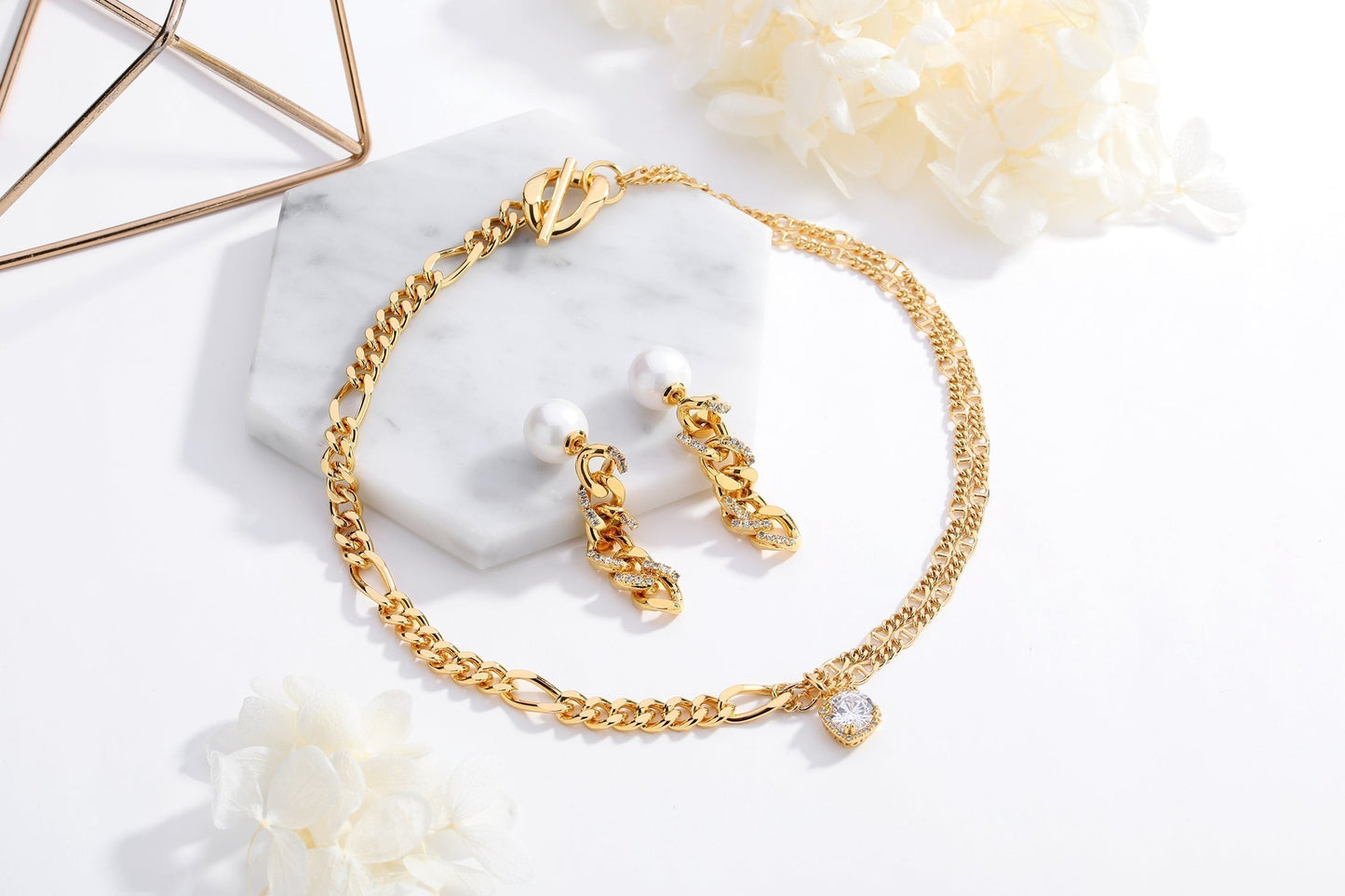 Gold Double Layered Solitaire Zirconia Pendant Necklace - Classicharms