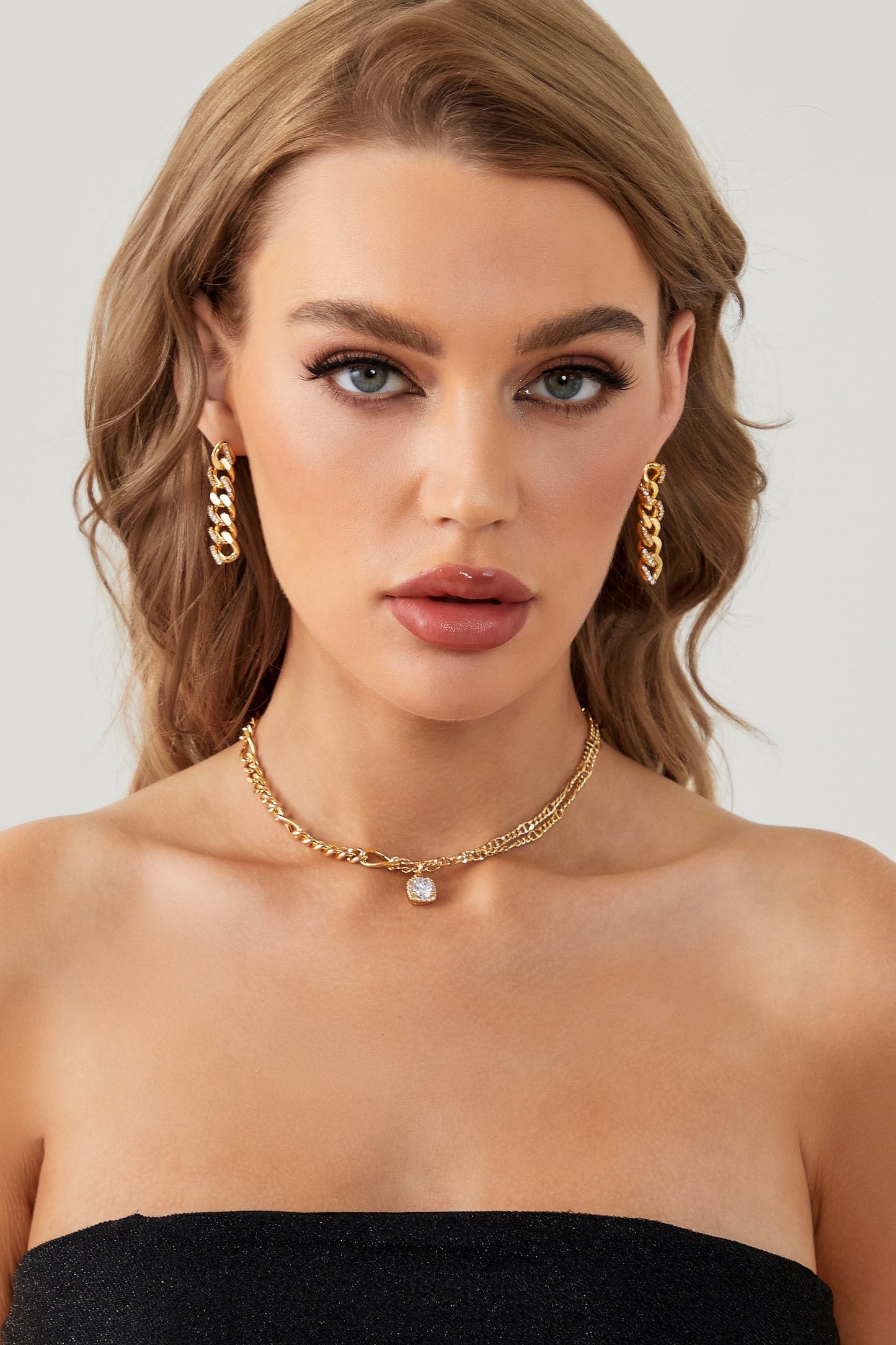 Gold Double Layered Solitaire Zirconia Pendant Necklace - Classicharms