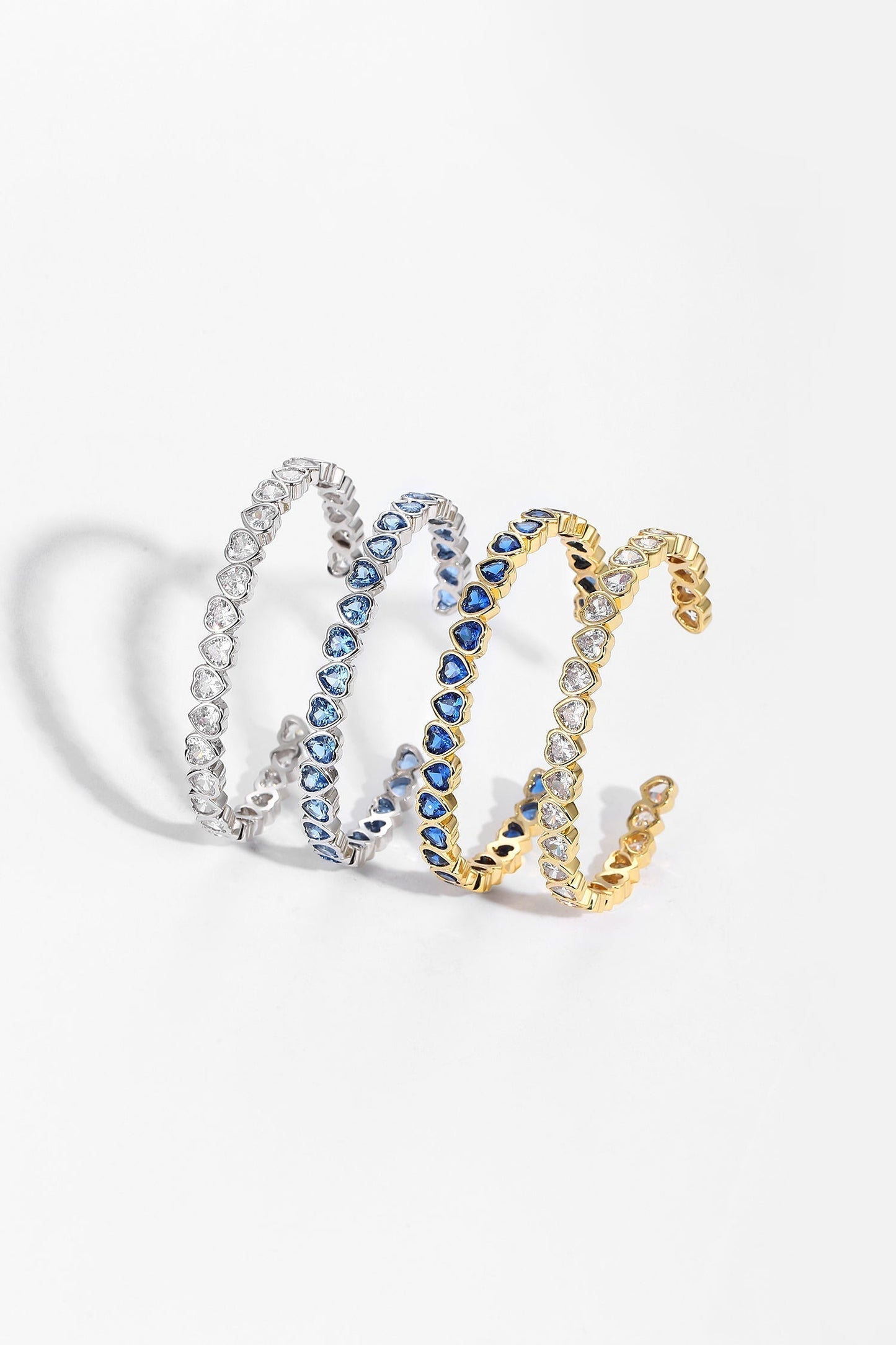 Gold Heart Shaped Zirconia Bangle Bracelet Set - Classicharms