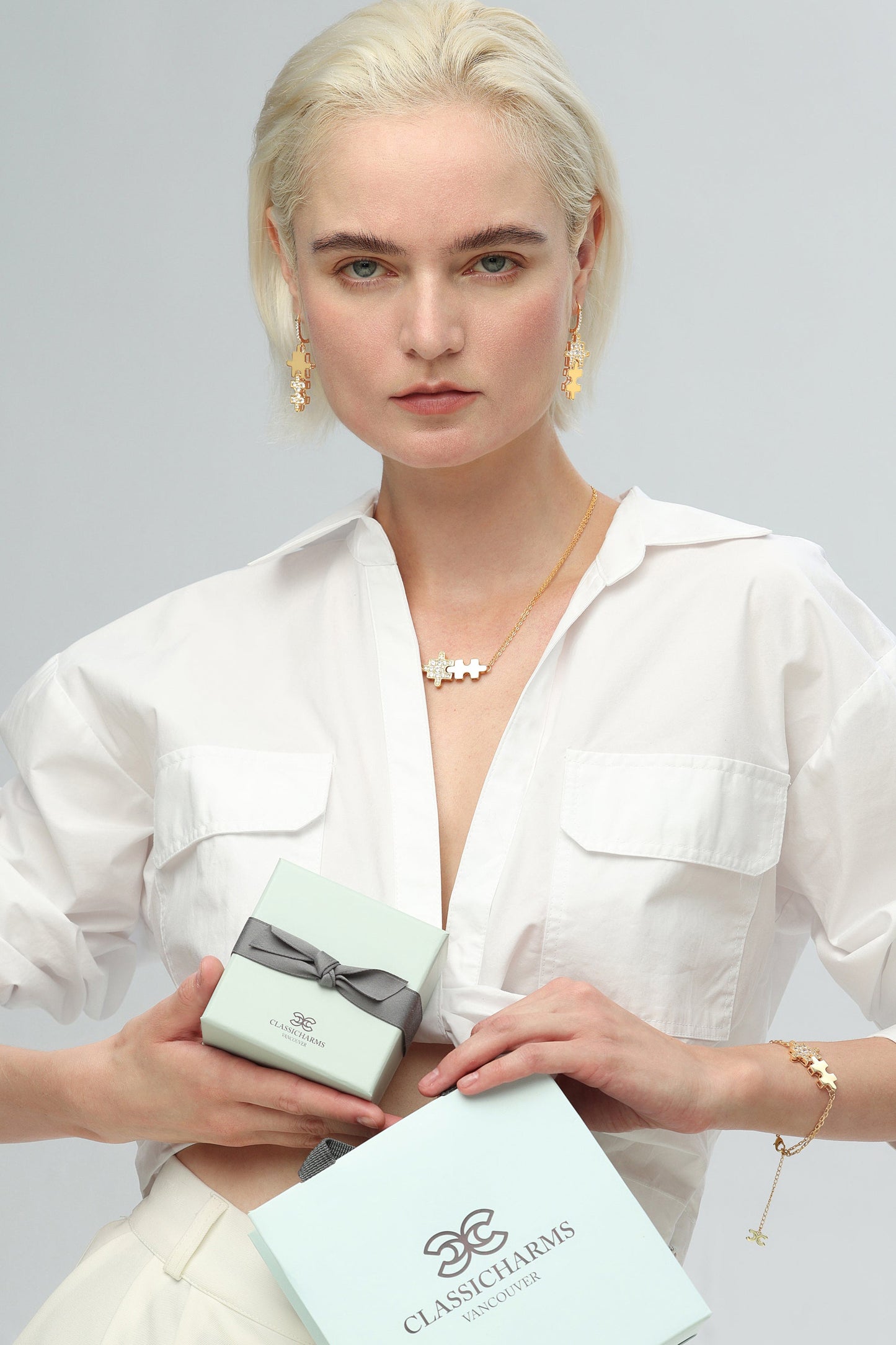 Gold Jigsaw Puzzle Necklace - Classicharms
