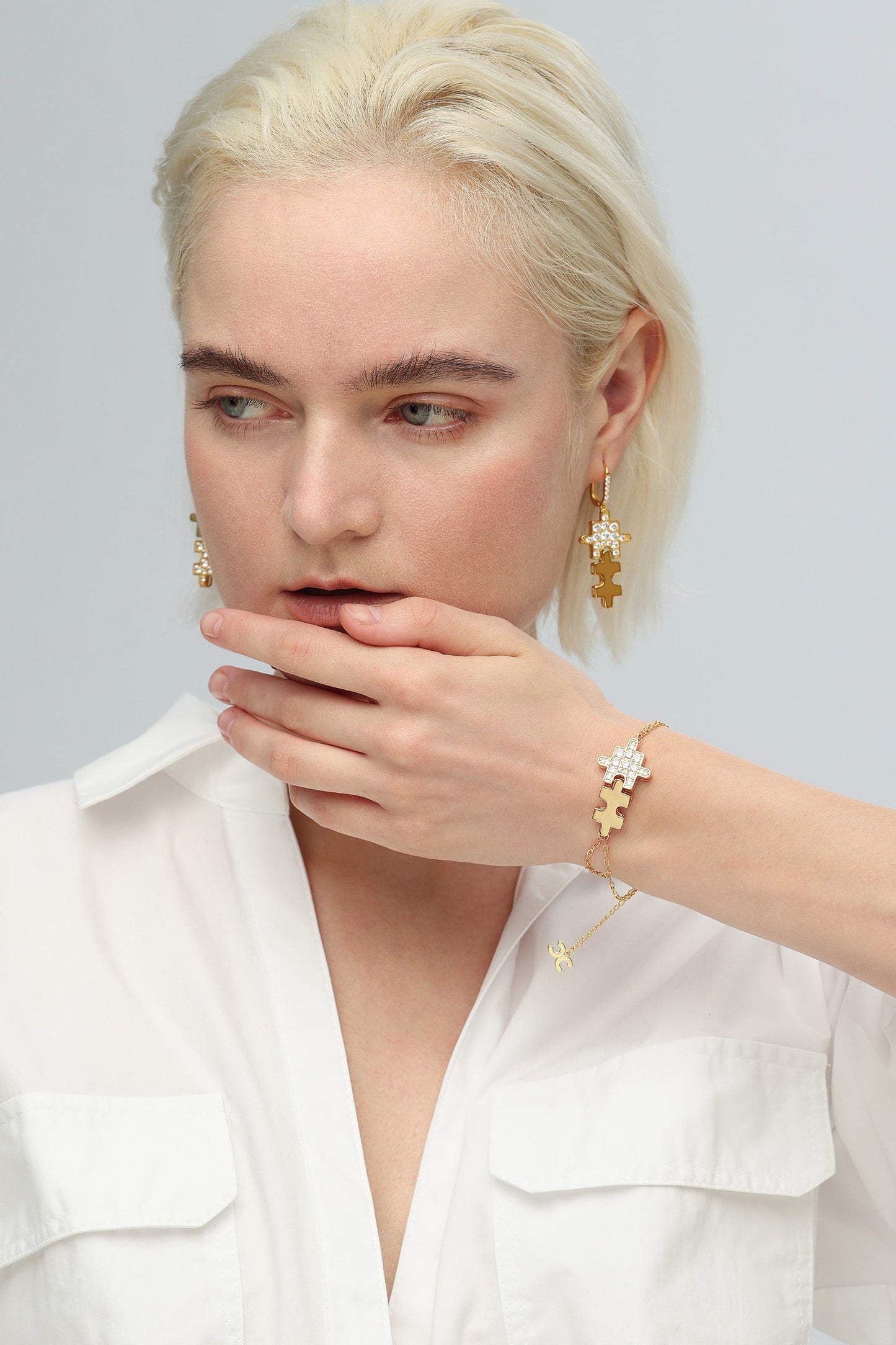 Gold Jigsaw Puzzle Zirconia Bracelet - Classicharms