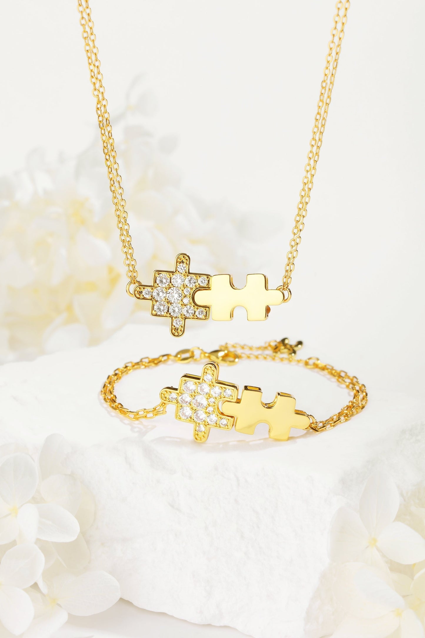 Gold Jigsaw Puzzle Zirconia Bracelet - Classicharms