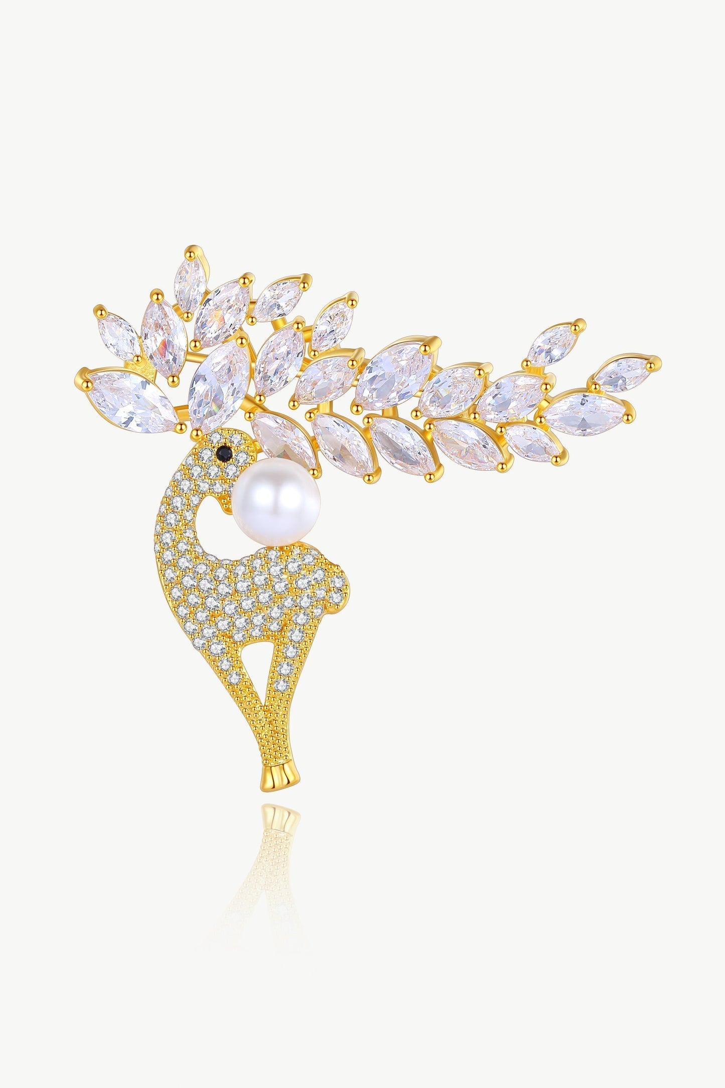 Gold Pav¨¦ and Pearl Reindeer Brooch Necklace Set - Classicharms