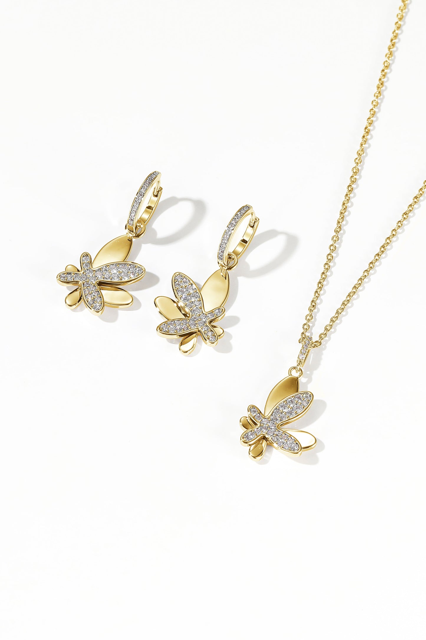 Gold Pav¨¦ Diamond Butterfly Dangle Drop Hoop Earrings - Classicharms