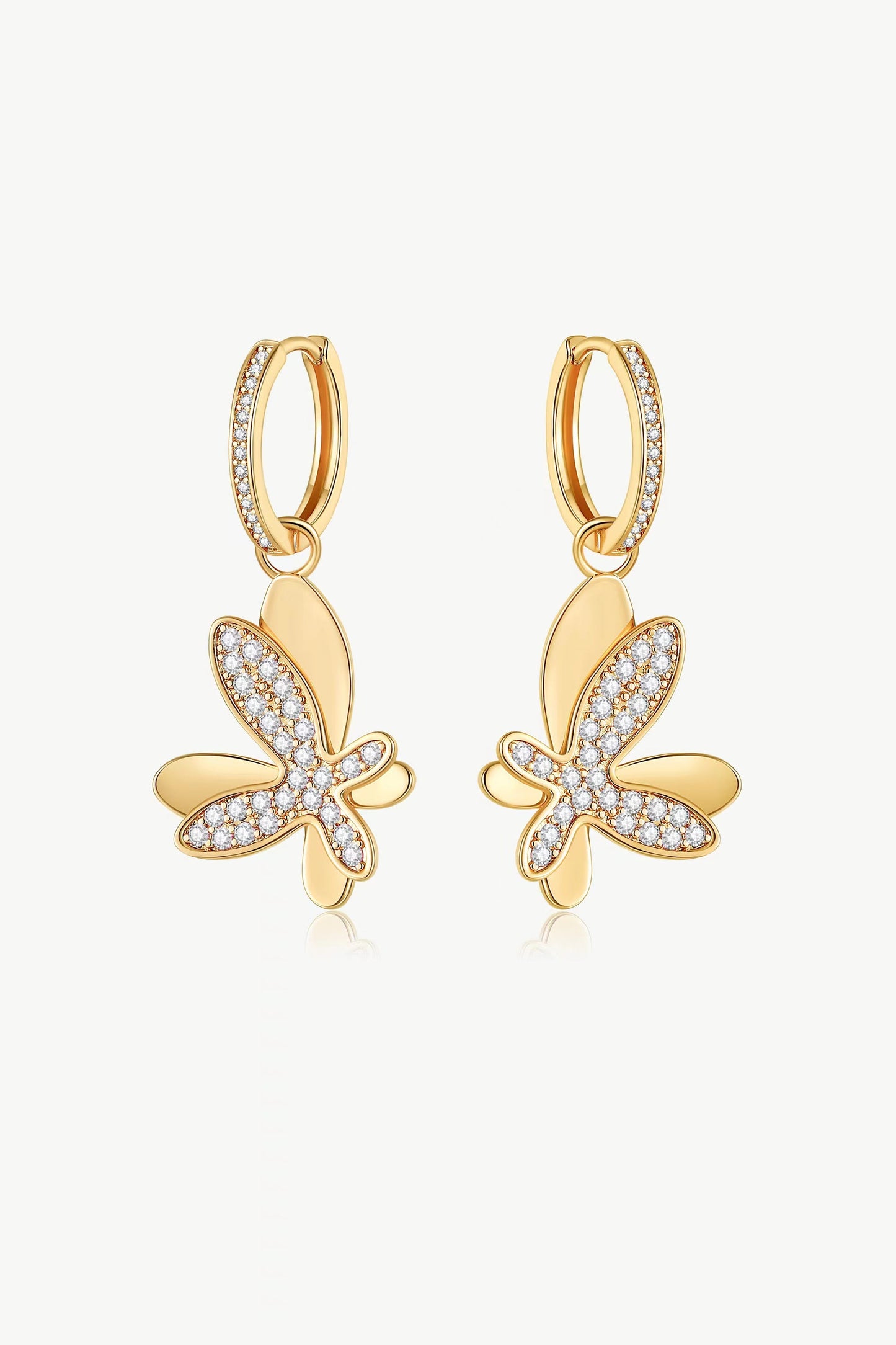 Gold Pav¨¦ Diamond Butterfly Dangle Drop Hoop Earrings - Classicharms