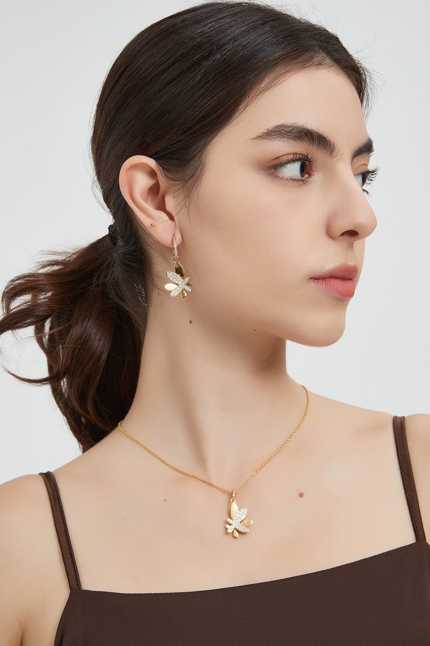 Gold Pav¨¦ Diamond Butterfly Pendant Necklace - Classicharms