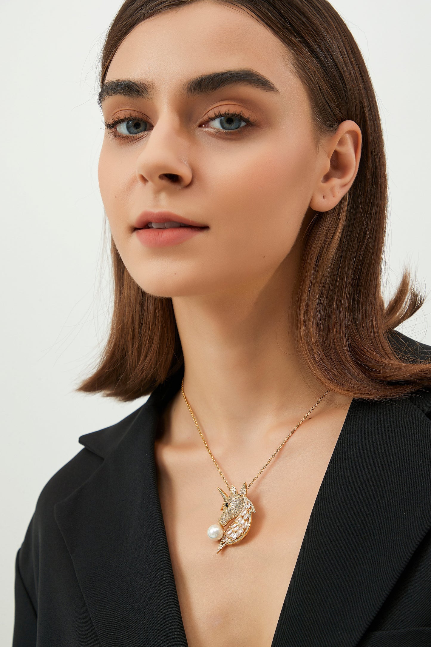Gold Pav¨¦ Unicorn Brooch and Necklace Set - Classicharms