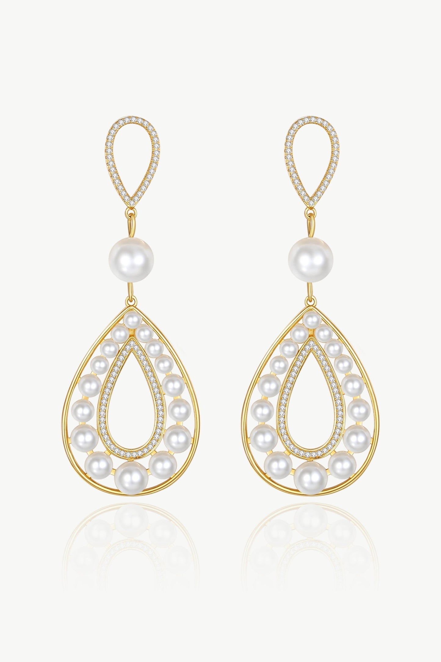Gold Pearl Hollow Teardrop Dangle Earrings - Classicharms