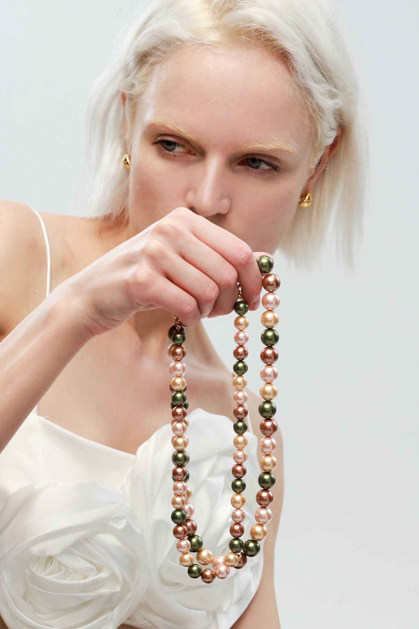 Gold Shell Pearl Necklace with Gem-Encrusted Carabiner Lock (Large) - Classicharms