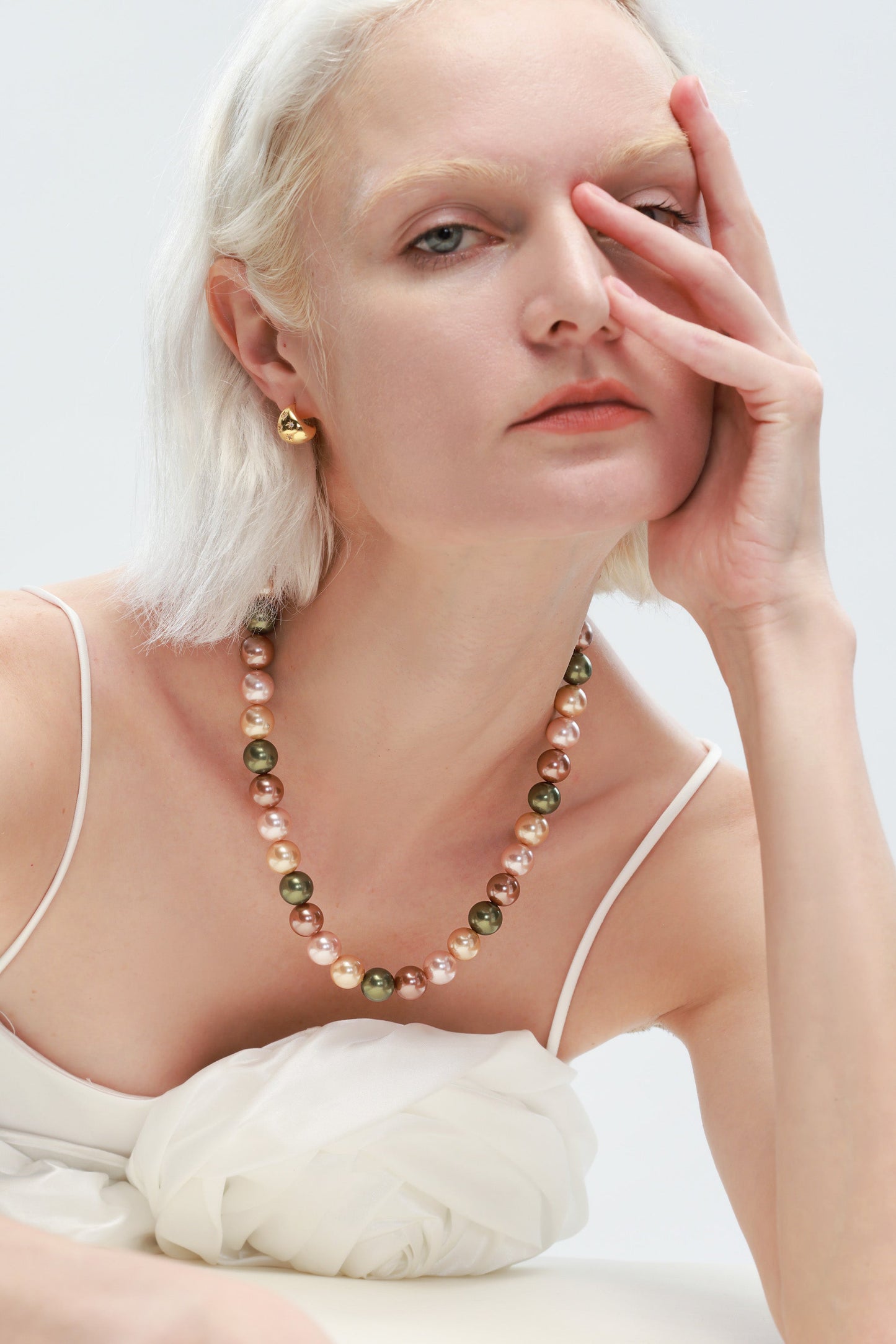 Gold Shell Pearl Necklace with Gem-Encrusted Carabiner Lock (Large) - Classicharms