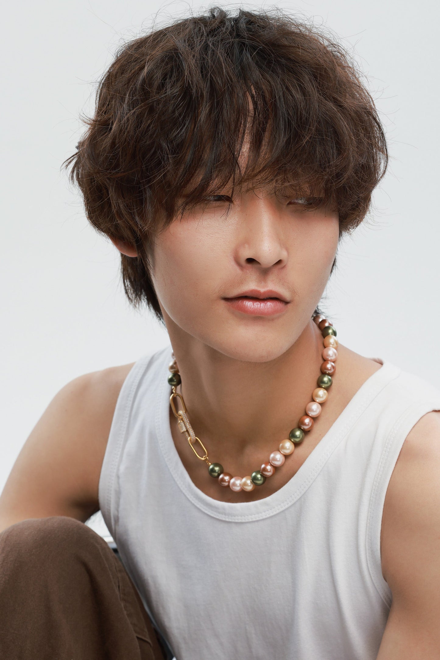 Gold Shell Pearl Necklace with Gem-Encrusted Carabiner Lock (Large) - Classicharms