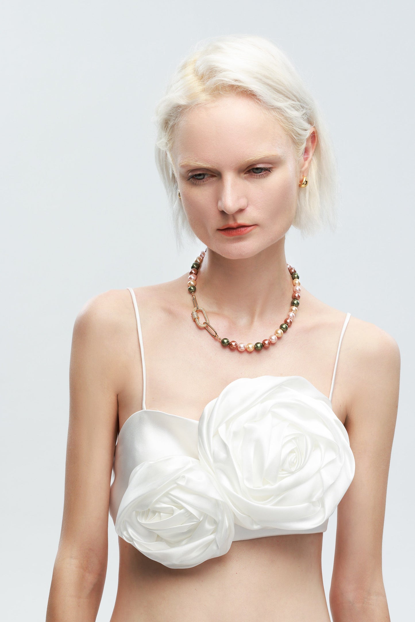 Gold Shell Pearl Necklace with Gem-Encrusted Carabiner Lock (Large) - Classicharms