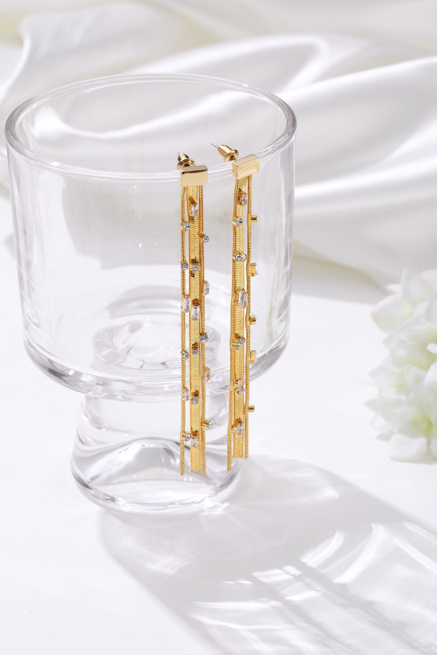 Golden Tassel Zirconia Earrings - Classicharms