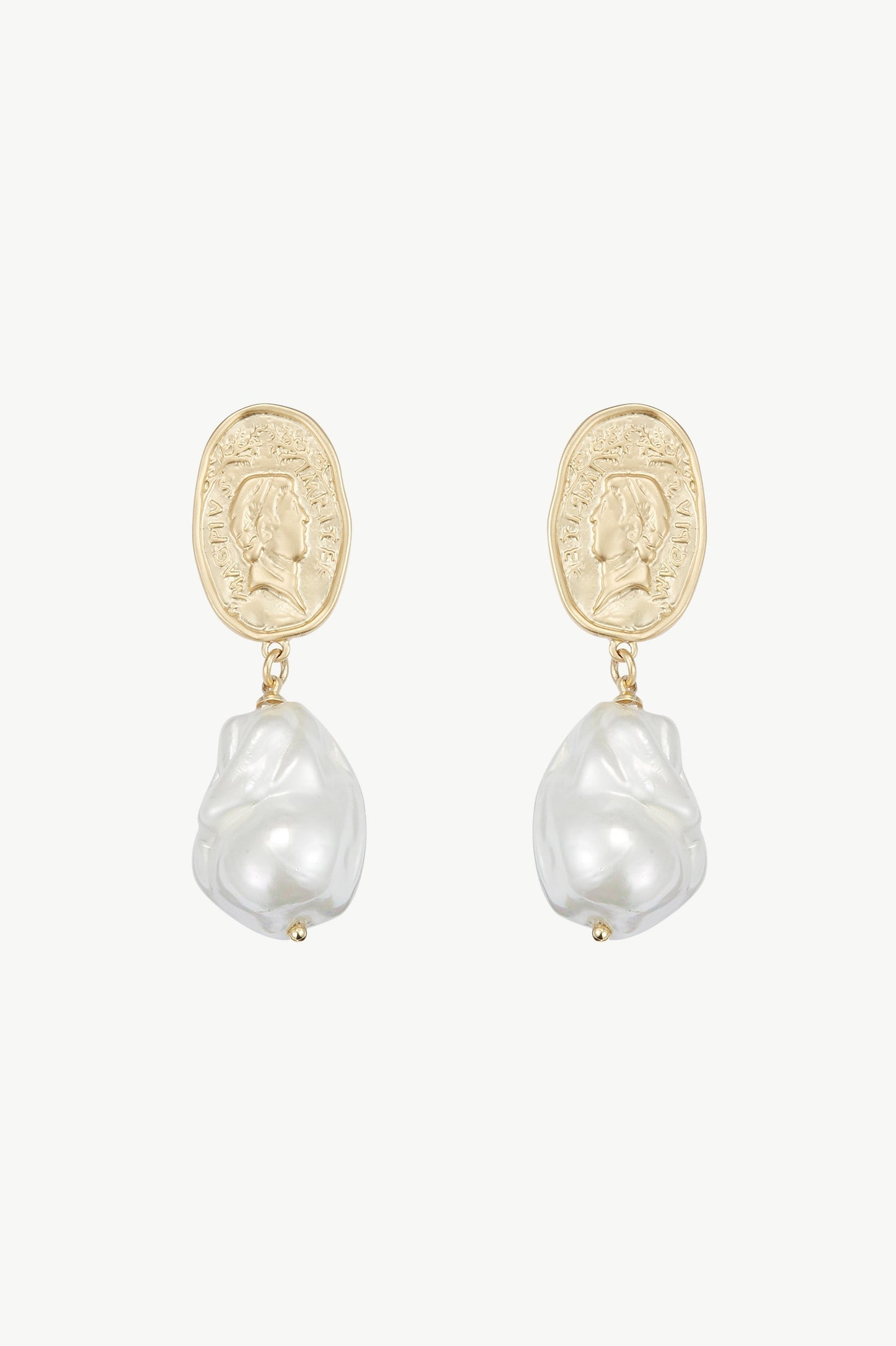 Matted Gold Sculpted Oversized Baroque Pearl Drop Earrings - Classicharms