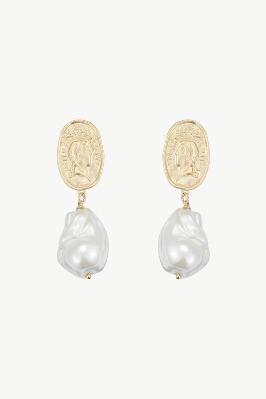 Matted Gold Sculpted Oversized Baroque Pearl Drop Earrings - Classicharms