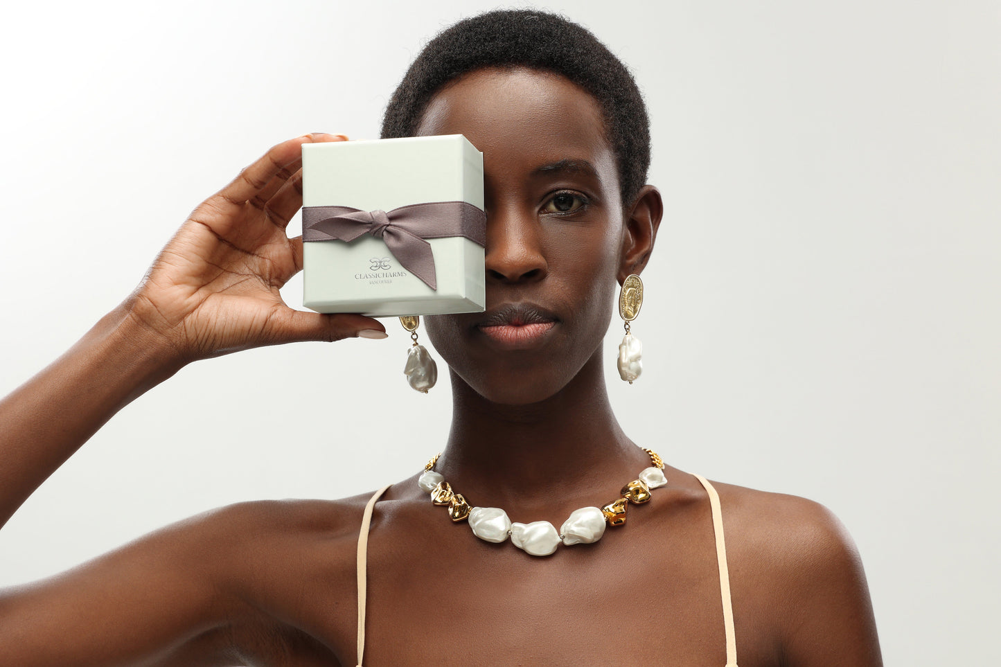 Matted Gold Sculpted Oversized Baroque Pearl Drop Earrings - Classicharms