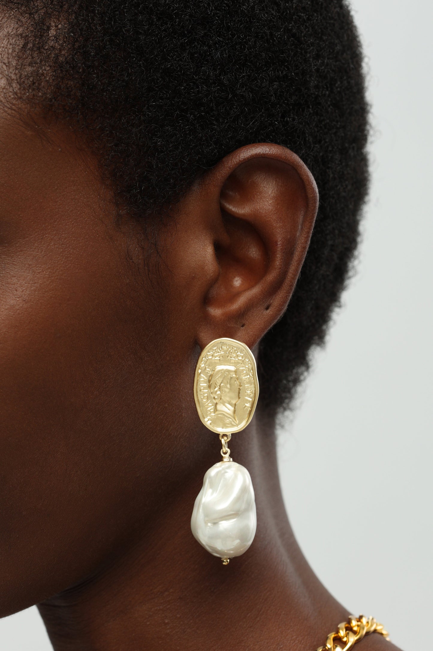 Matted Gold Sculpted Oversized Baroque Pearl Drop Earrings - Classicharms