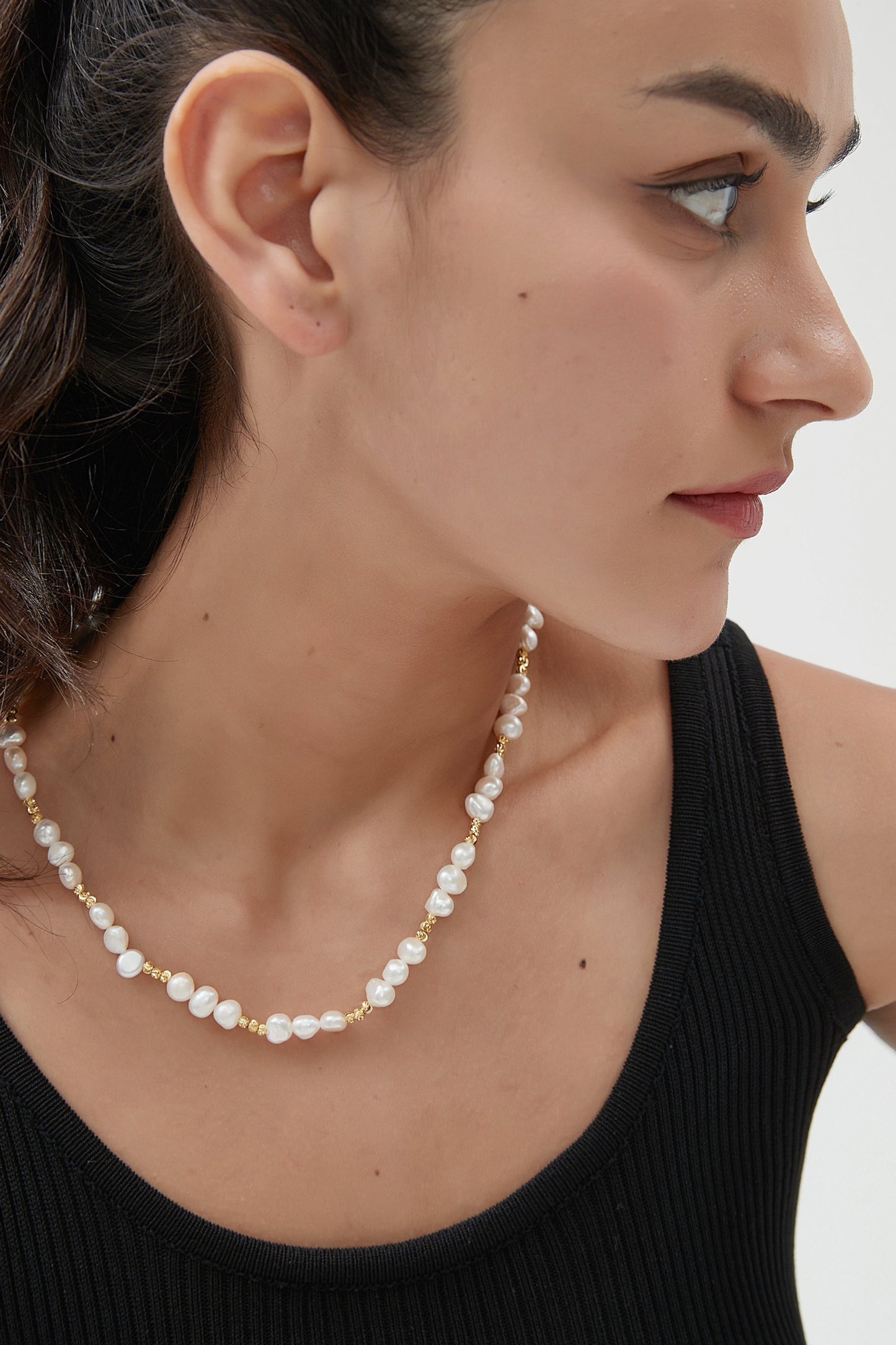 Mera Baroque Pearl and Diamond Cut Beads Necklace